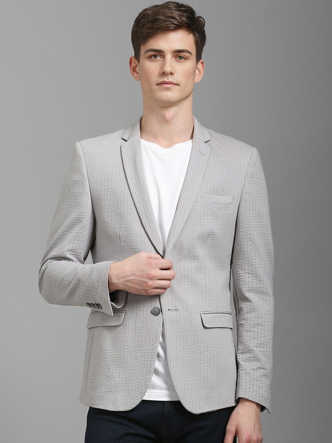 Louis Philippe Self Design Super Slim-Fit Pure Cotton Single Breasted Formal Blazer, Grey
Louis Philippe Self Design Super Slim-Fit Pure Cotton Single Breasted Formal Blazer, Grey