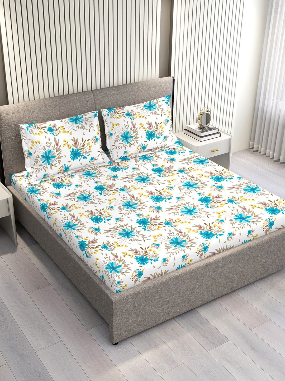Layers Marigold White & Blue Floral Cotton 144 TC Double King Bedsheet Set-2.74 m x 2.74 m
Layers Marigold White & Blue Floral Cotton 144 TC Double King Bedsheet Set-2.74 m x 2.74 m