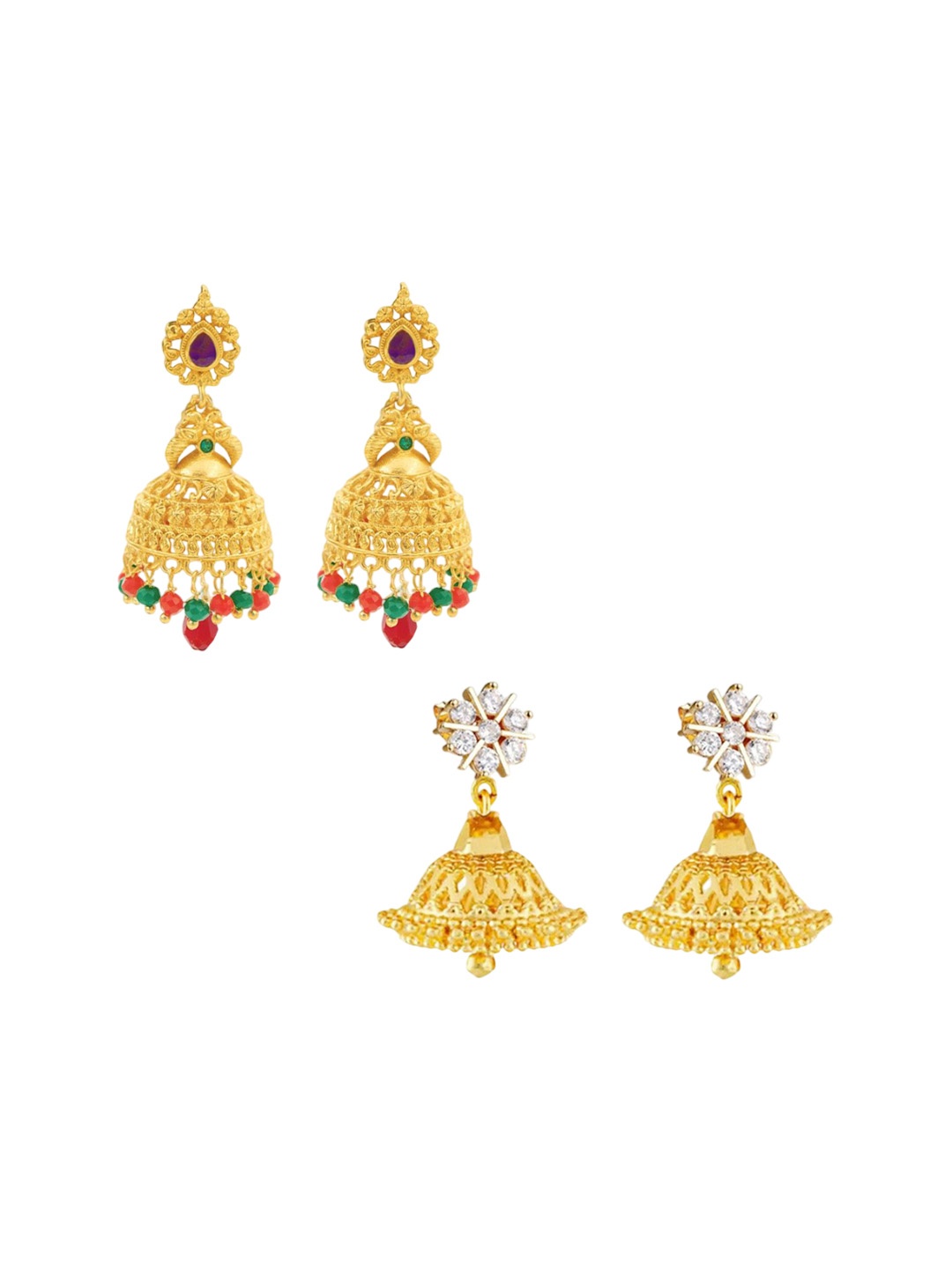 PINAAKA DARINI Set Of 2 Gold-Plated Dome Shaped Stone Studded & Pearls Beads Jhumkas
PINAAKA DARINI Set Of 2 Gold-Plated Dome Shaped Stone Studded & Pearls Beads Jhumkas