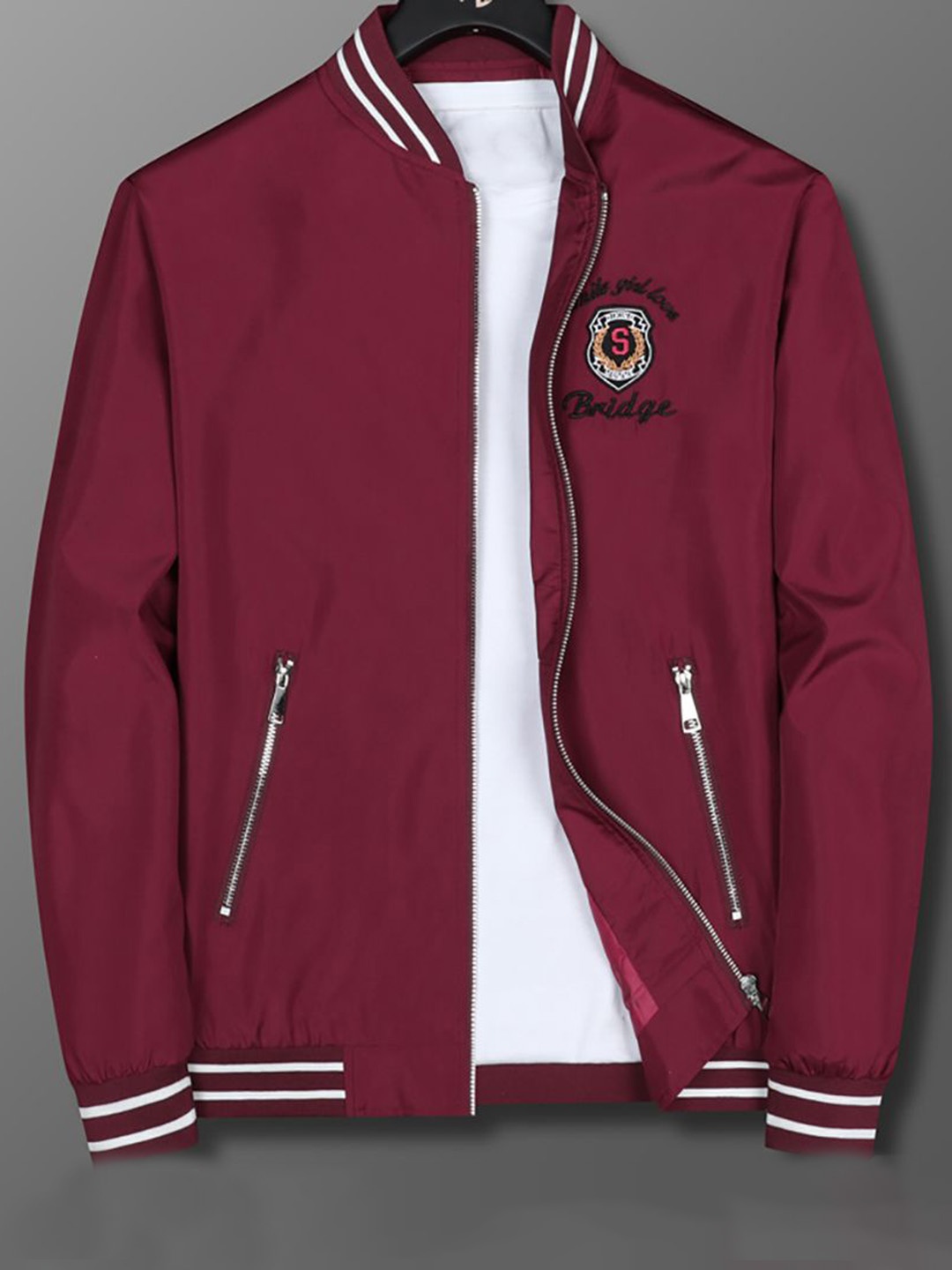 StyleCast x Revolte Men Stand Collar Graphic Embroidered Casual Bomber Jacket, Maroon
StyleCast x Revolte Men Stand Collar Graphic Embroidered Casual Bomber Jacket, Maroon