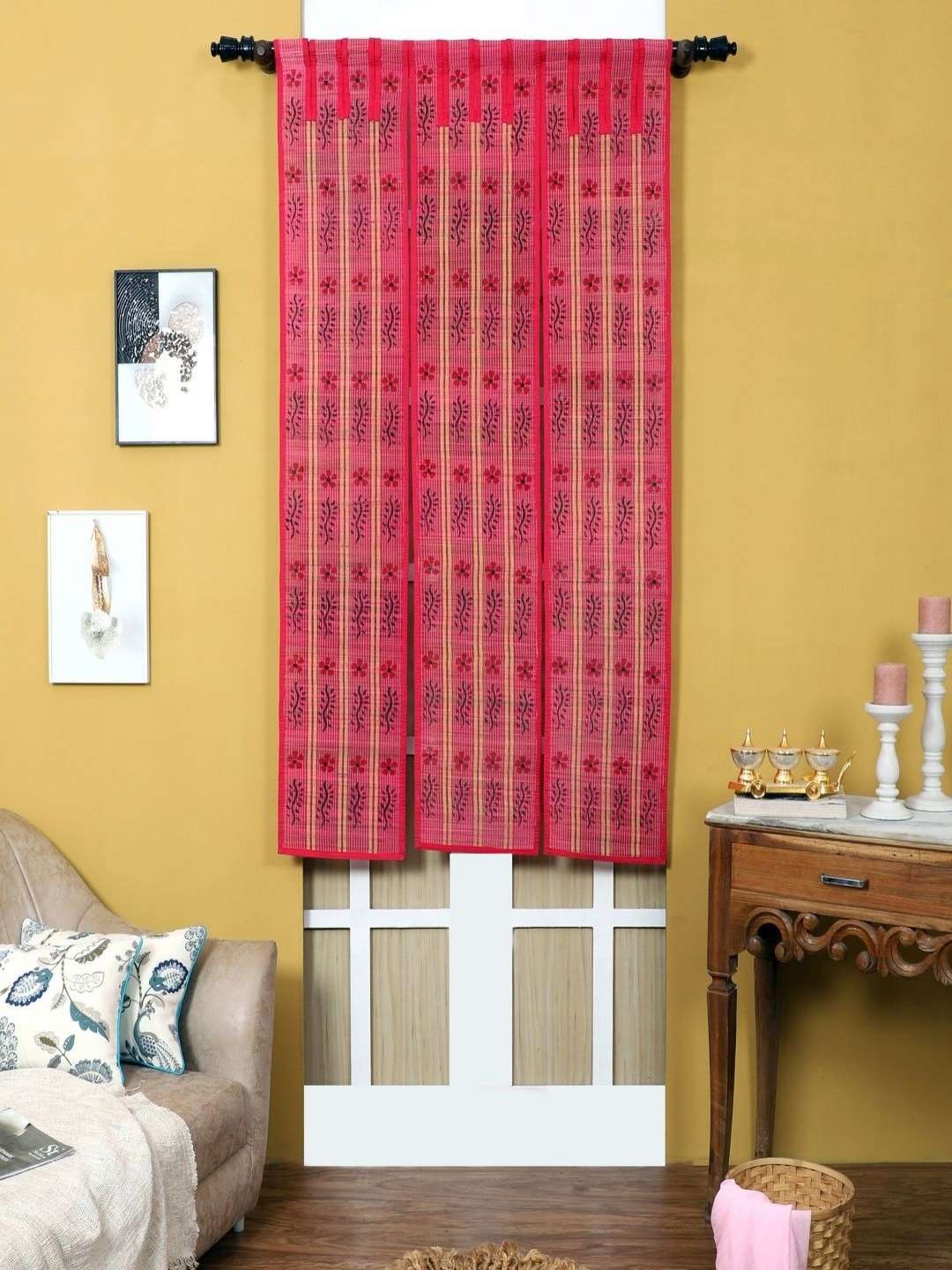 Silpakarman Pink & Black Floral Bamboo Sticks and Cotton Threads 3 Panel Window Curtain
Silpakarman Pink & Black Floral Bamboo Sticks and Cotton Threads 3 Panel Window Curtain