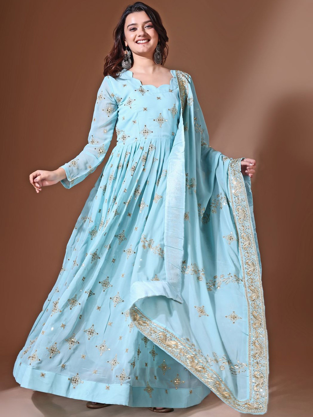 KALINI Ethnic Motifs Embroidered Georgette Fit and Flare Ethnic Dress with Dupatta, Blue
KALINI Ethnic Motifs Embroidered Georgette Fit and Flare Ethnic Dress with Dupatta, Blue