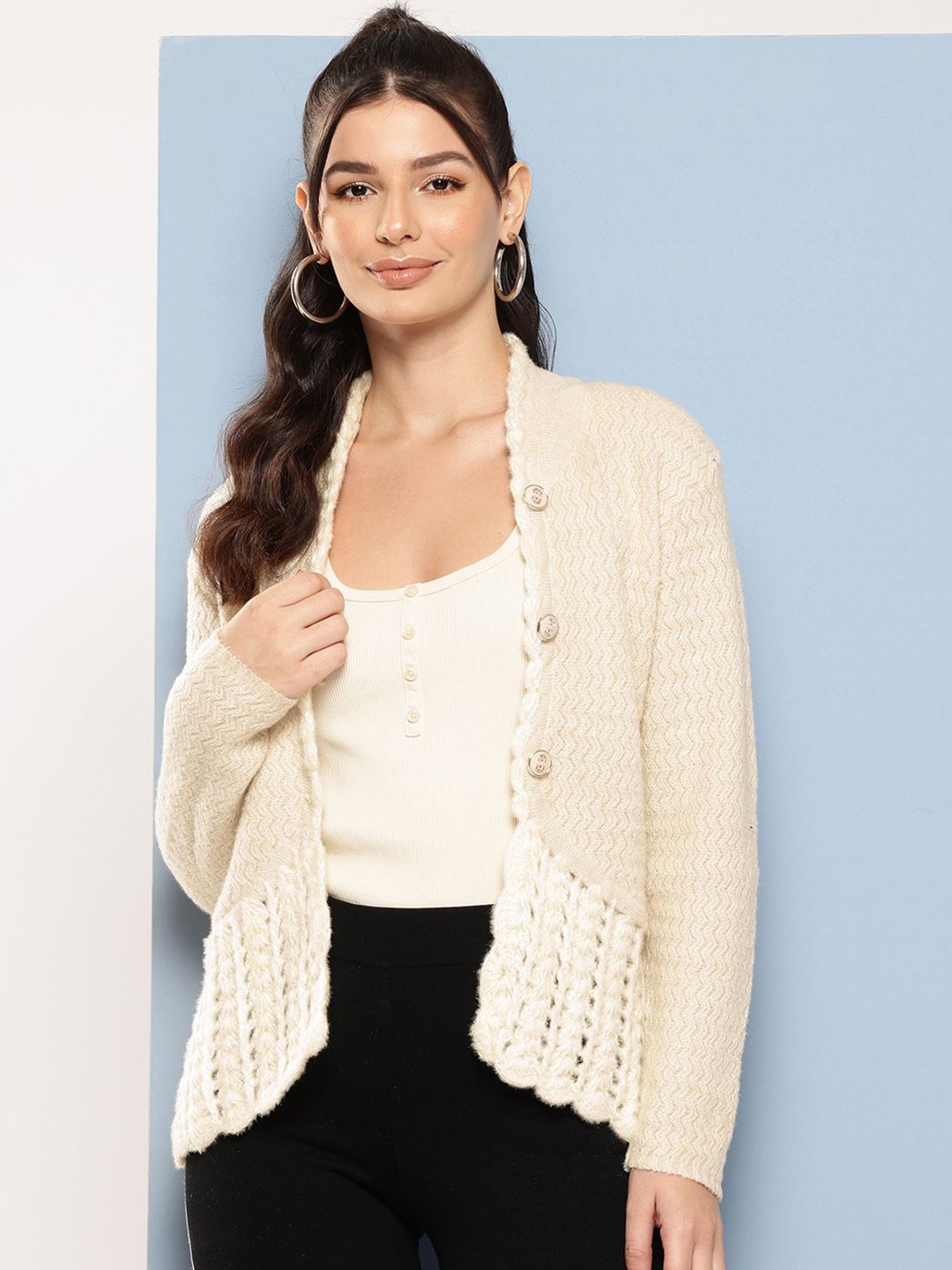 The Roadster Lifestyle Co Women Self Design Woolen Long Sleeve Cardigan Sweater, Cream
The Roadster Lifestyle Co Women Self Design Woolen Long Sleeve Cardigan Sweater, Cream