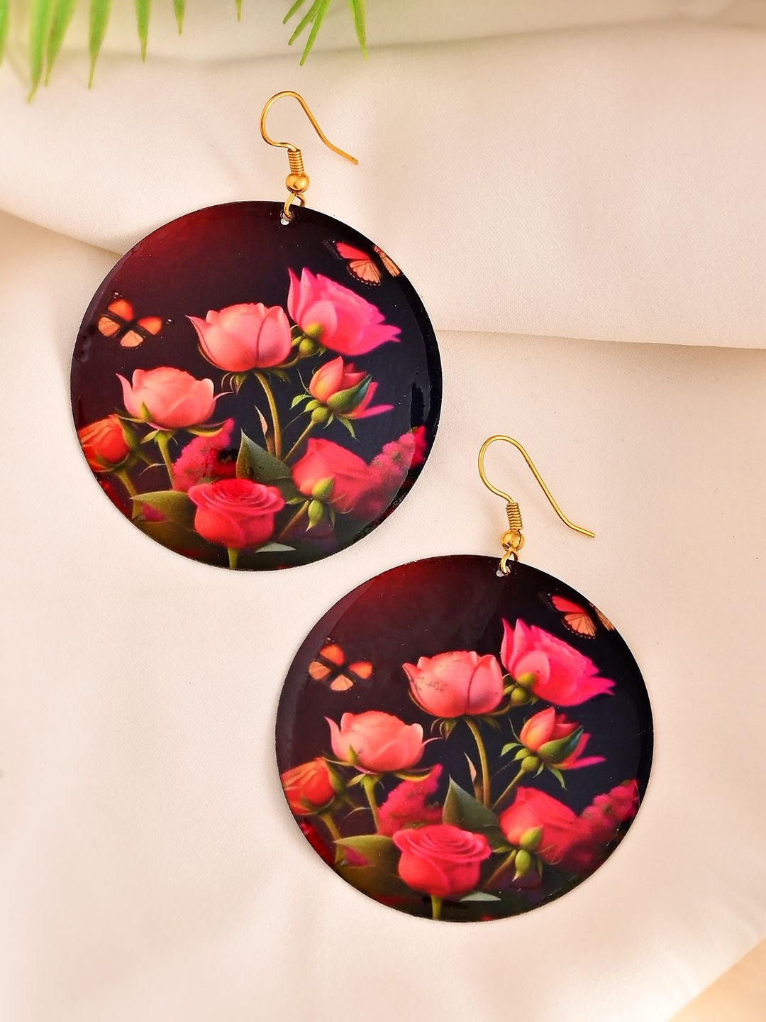 Silvermerc Designs Gold Plated Floral Printed Spherical Shaped Drop Earrings, Red
Silvermerc Designs Gold Plated Floral Printed Spherical Shaped Drop Earrings, Red