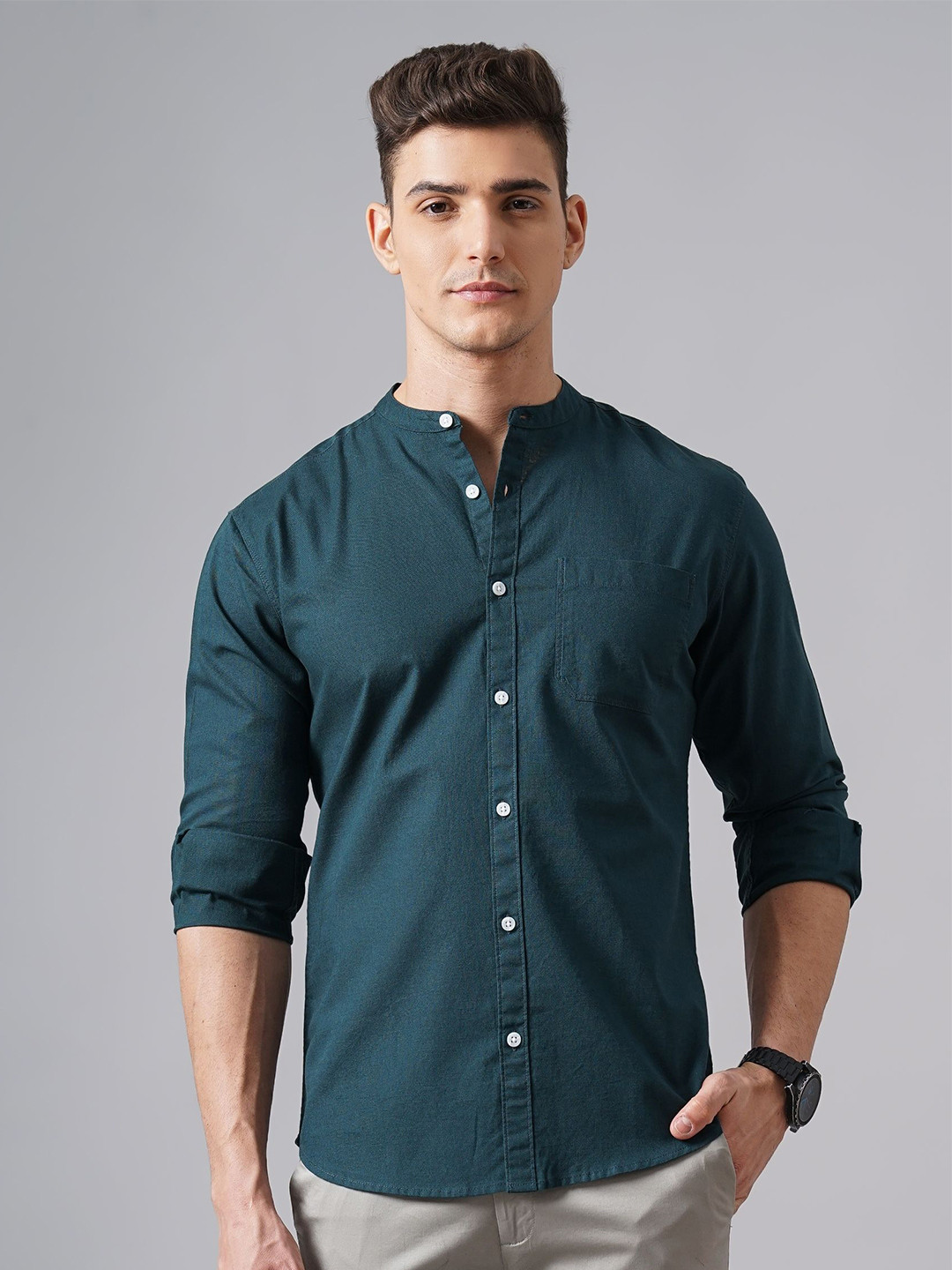 British Club Men Classic Mandarin Collar Textured Cotton Slim Fit Casual Shirt, Teal
British Club Men Classic Mandarin Collar Textured Cotton Slim Fit Casual Shirt, Teal