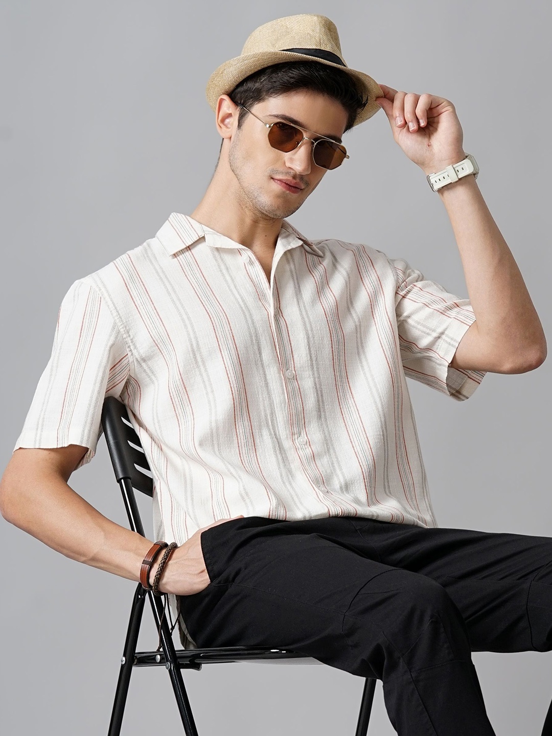British Club Men Classic Fit Cuban Collar Vertical Striped Cotton Casual Shirt, White
British Club Men Classic Fit Cuban Collar Vertical Striped Cotton Casual Shirt, White