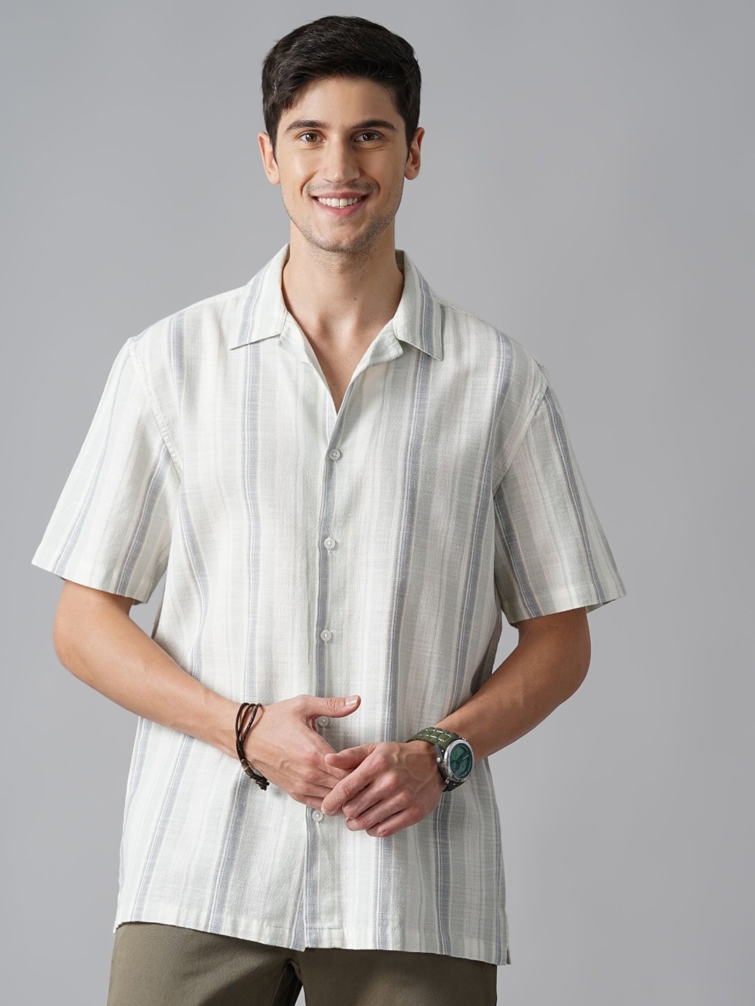 British Club Men Classic Cuban Collar Vertical Striped Cotton Relaxed Fit Casual Shirt, Grey
British Club Men Classic Cuban Collar Vertical Striped Cotton Relaxed Fit Casual Shirt, Grey