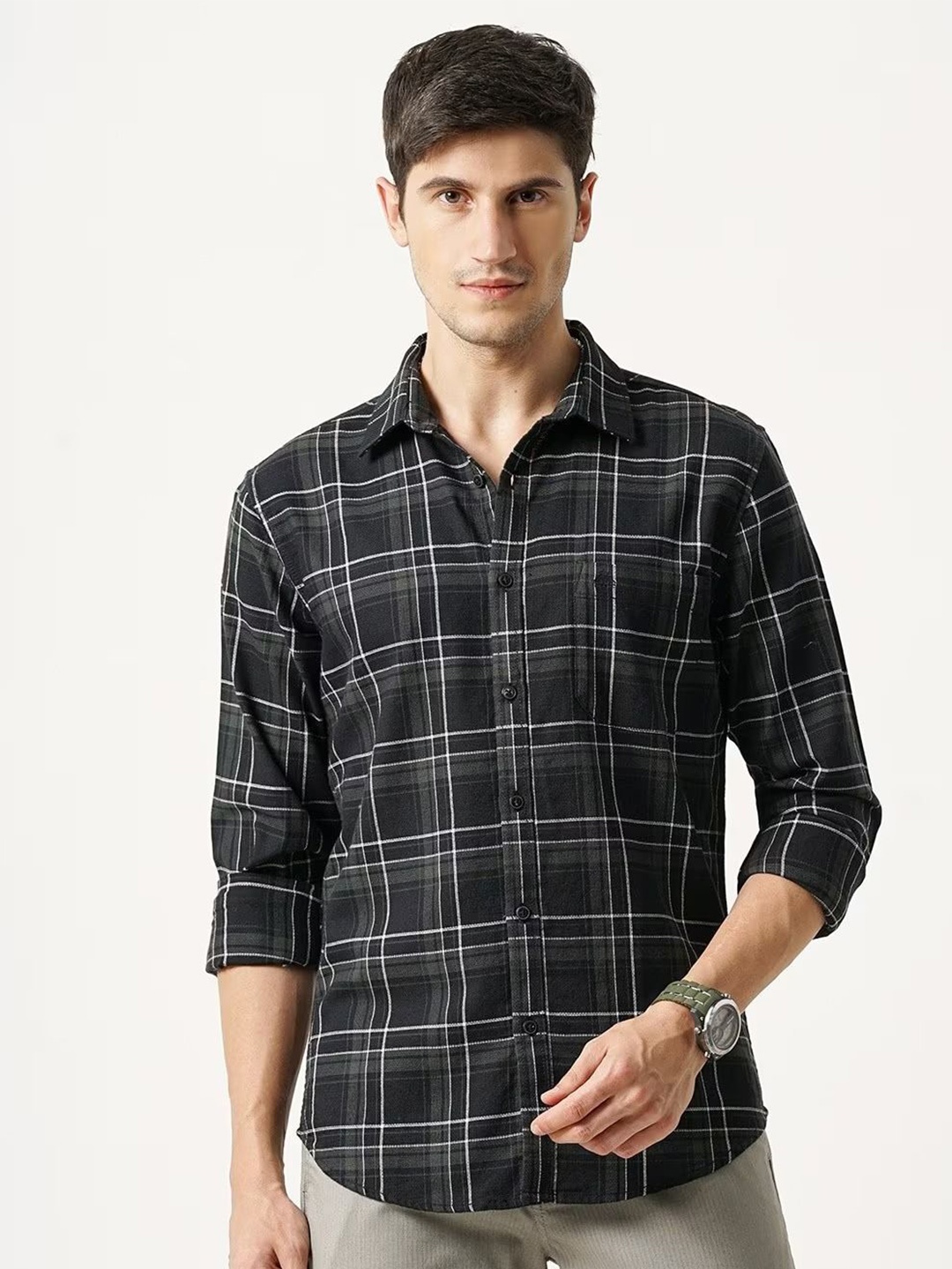 British Club Men Classic Spread Collar Tartan Checked Cotton Casual Shirt, Black
British Club Men Classic Spread Collar Tartan Checked Cotton Casual Shirt, Black