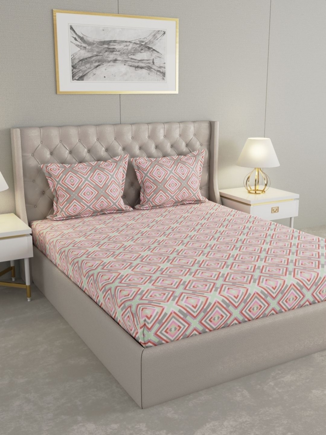 Raymond Home Pink & Green Geometric 110 TC Cotton Queen Bedsheet Set 2.24 m X 2.54 m
Raymond Home Pink & Green Geometric 110 TC Cotton Queen Bedsheet Set 2.24 m X 2.54 m
