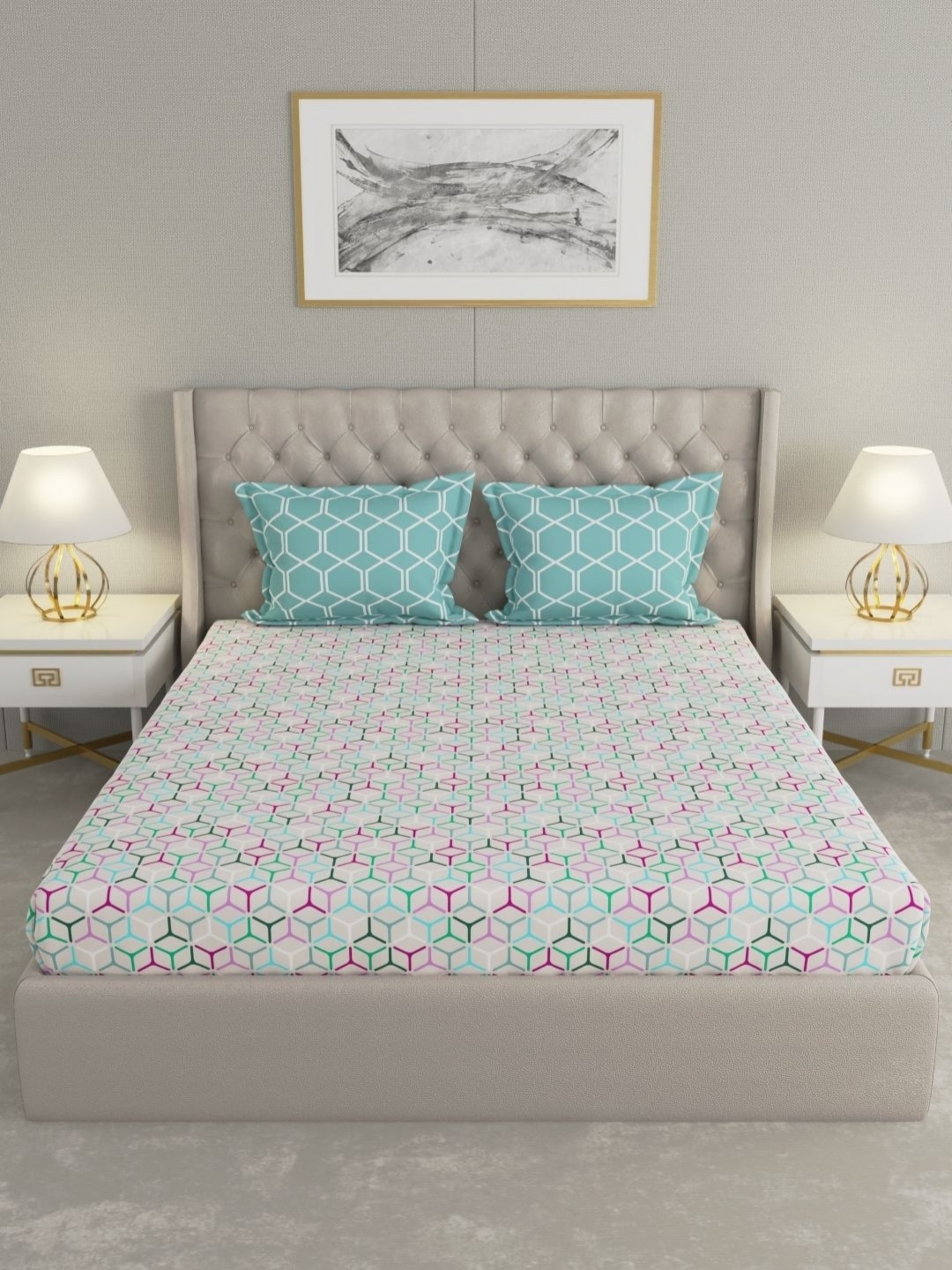 Raymond Home Blue & White Geometric 110 TC Cotton Queen Bedsheet Set 2.24 m X 2.54 m
Raymond Home Blue & White Geometric 110 TC Cotton Queen Bedsheet Set 2.24 m X 2.54 m