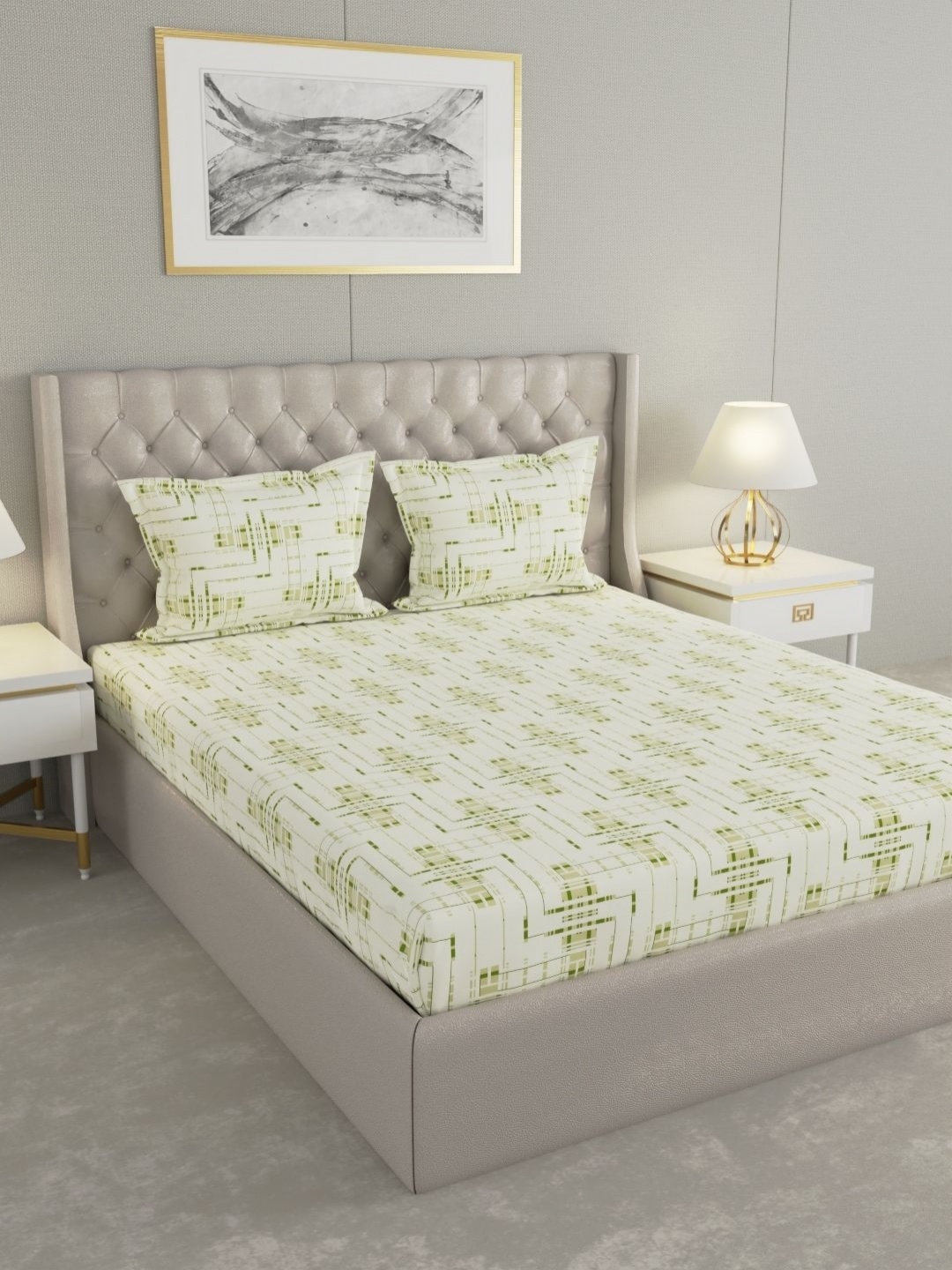 Raymond Home Green & White Geometric 120 TC Cotton King Bedsheet Set 2.74 m X 2.74 m
Raymond Home Green & White Geometric 120 TC Cotton King Bedsheet Set 2.74 m X 2.74 m