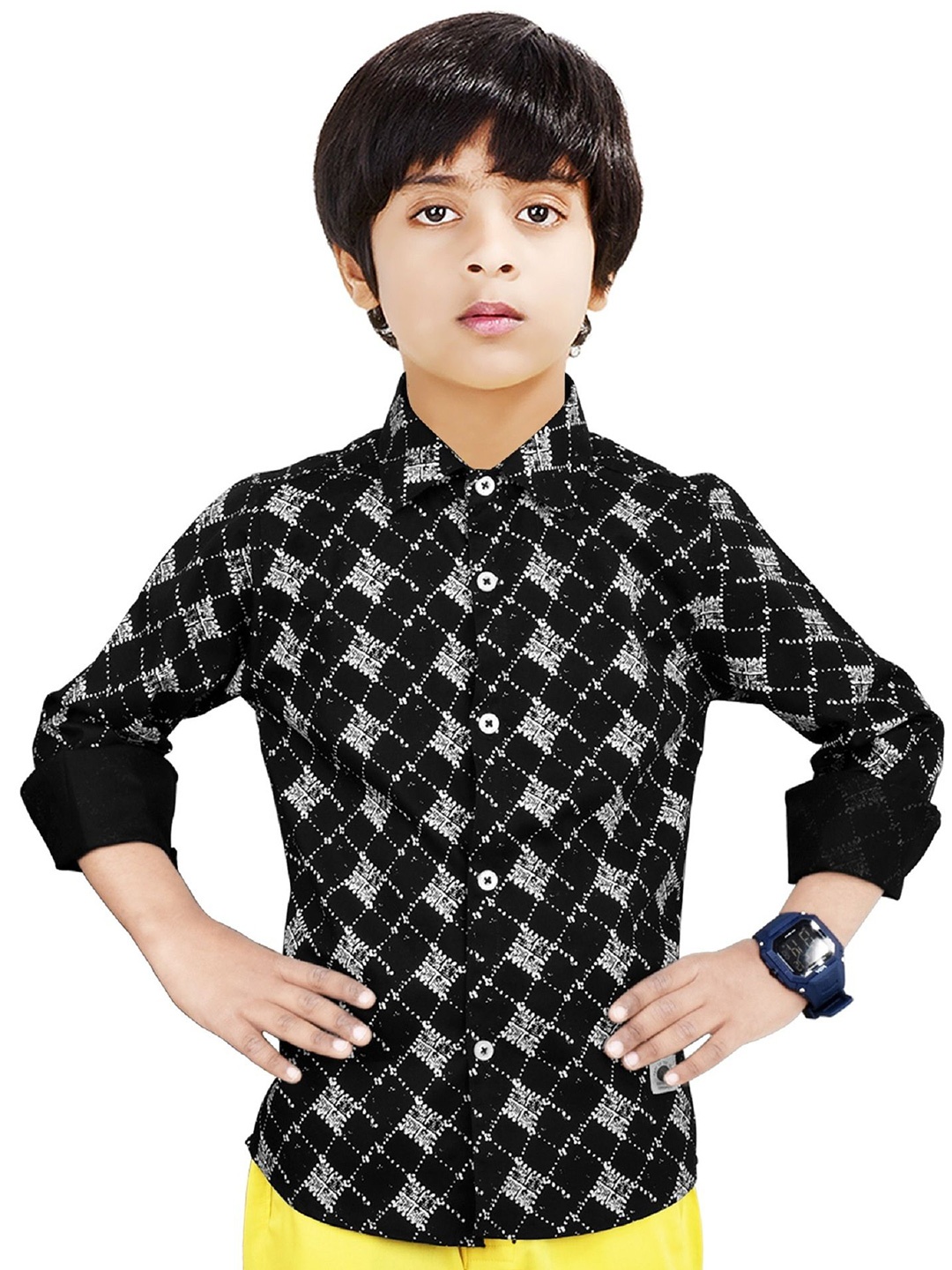 MADE IN THE SHADE Boys Spread Collar Geometric Printed Cotton Casual Shirt, Black
MADE IN THE SHADE Boys Spread Collar Geometric Printed Cotton Casual Shirt, Black