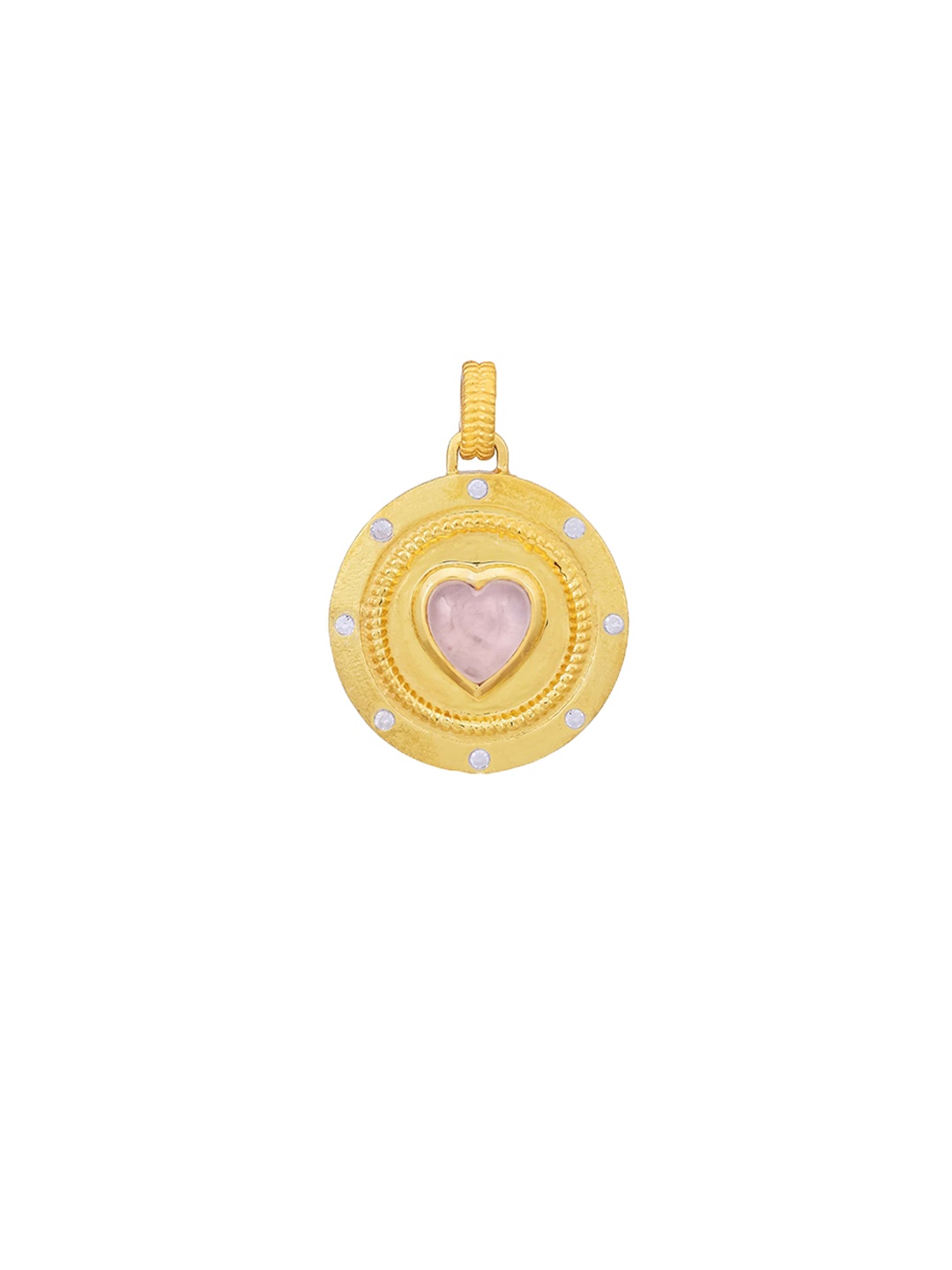 Ruuh Studios 925 Sterling Silver 18KT Gold Plated Quartz Studded Circular Heart Pendant
Ruuh Studios 925 Sterling Silver 18KT Gold Plated Quartz Studded Circular Heart Pendant