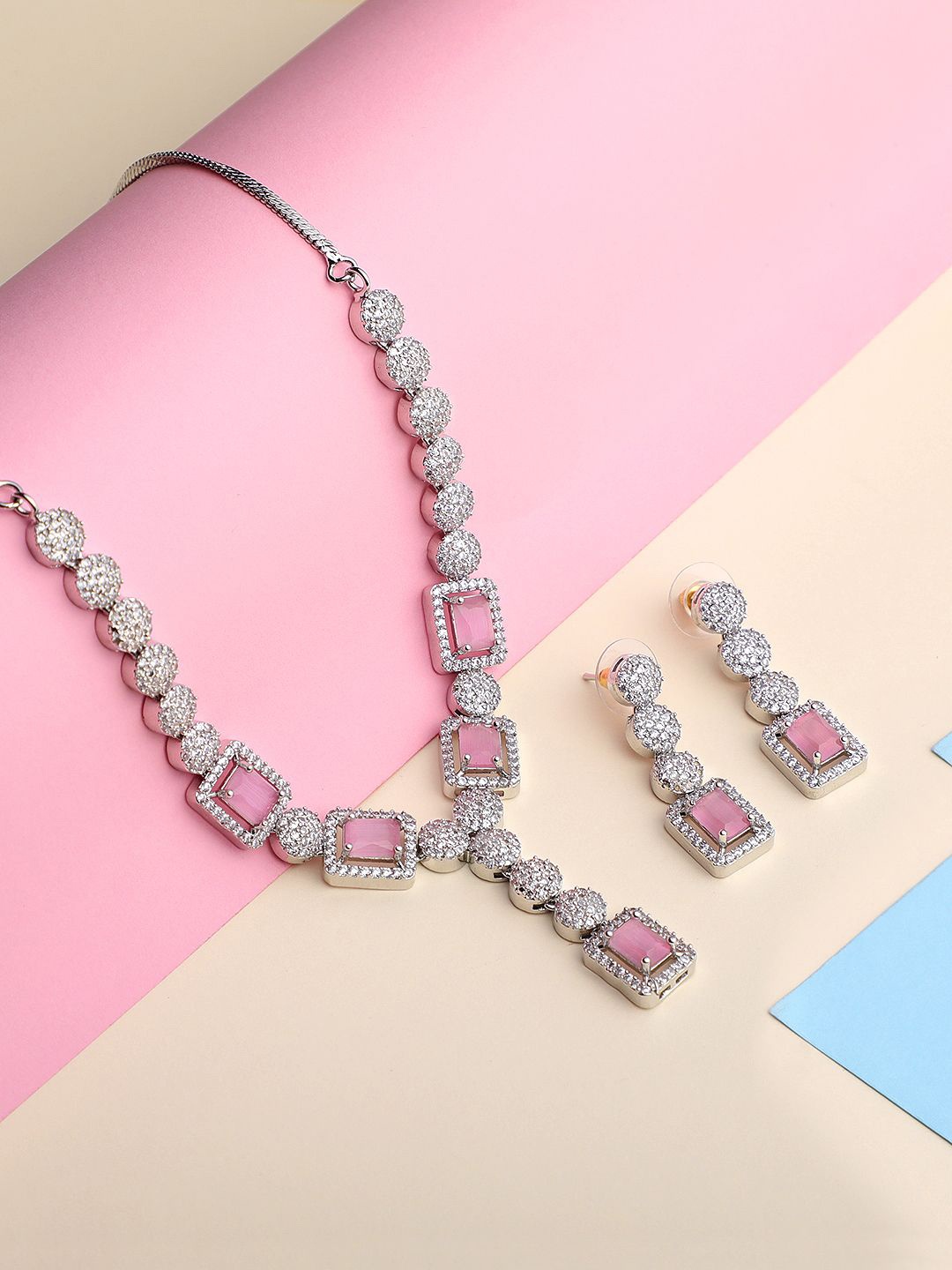 ASMITTA JEWELLERY Silver-Plated American Diamond & Cubic Zirconia Studded Jewellery Set
ASMITTA JEWELLERY Silver-Plated American Diamond & Cubic Zirconia Studded Jewellery Set