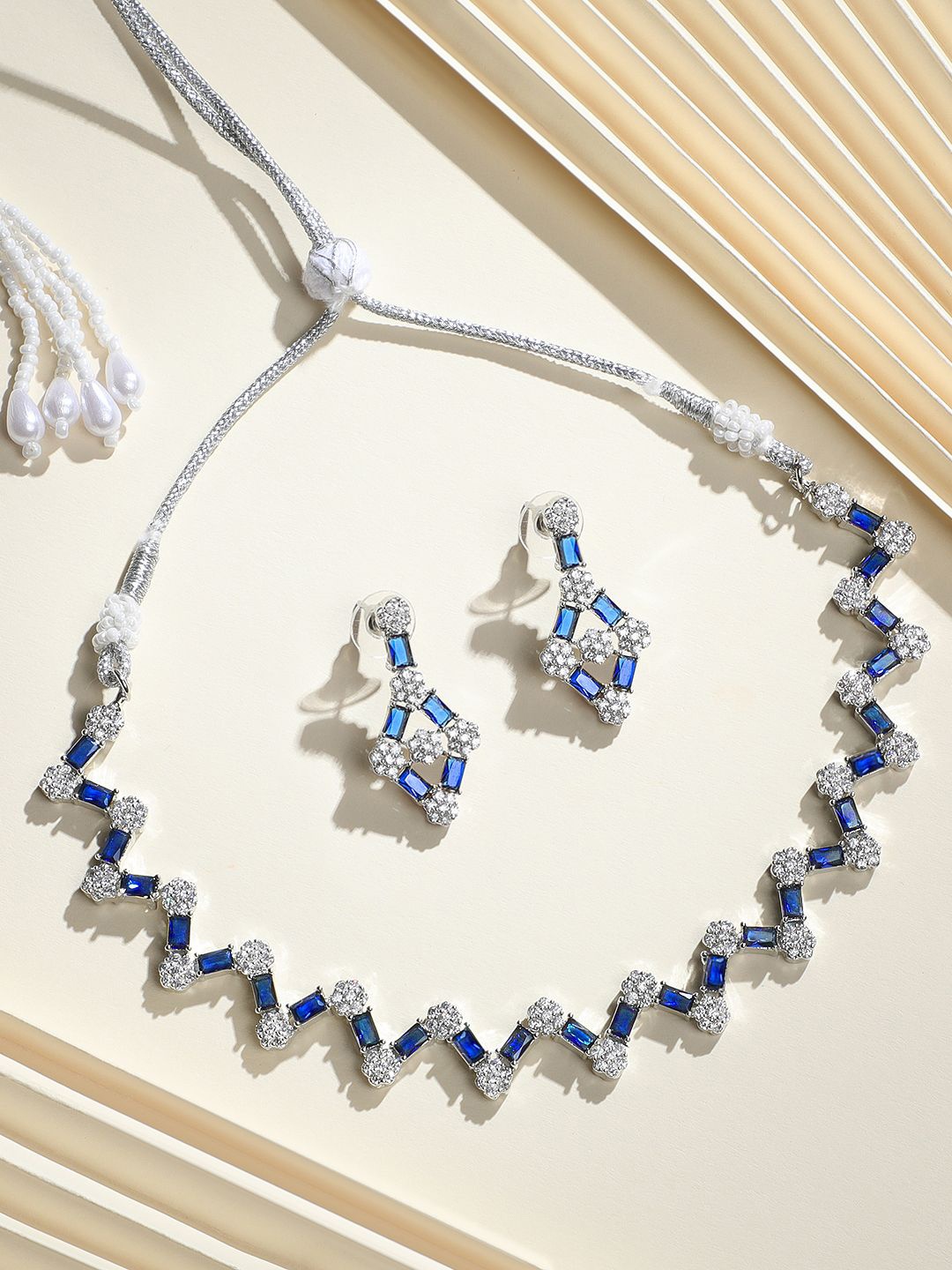 ASMITTA JEWELLERY Silver-Plated American Diamond & Cubic Zirconia Studded Jewellery Set
ASMITTA JEWELLERY Silver-Plated American Diamond & Cubic Zirconia Studded Jewellery Set