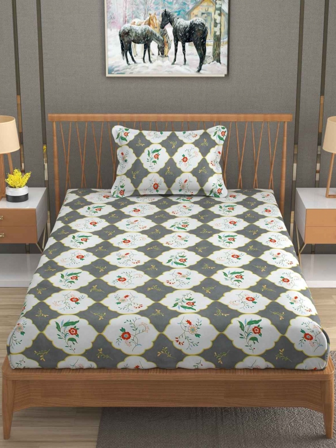 YaAkholic Grey Floral Printed Microfiber Fitted 210 TC Single Bedsheet Set 1.82 m x 1.21 m
YaAkholic Grey Floral Printed Microfiber Fitted 210 TC Single Bedsheet Set 1.82 m x 1.21 m