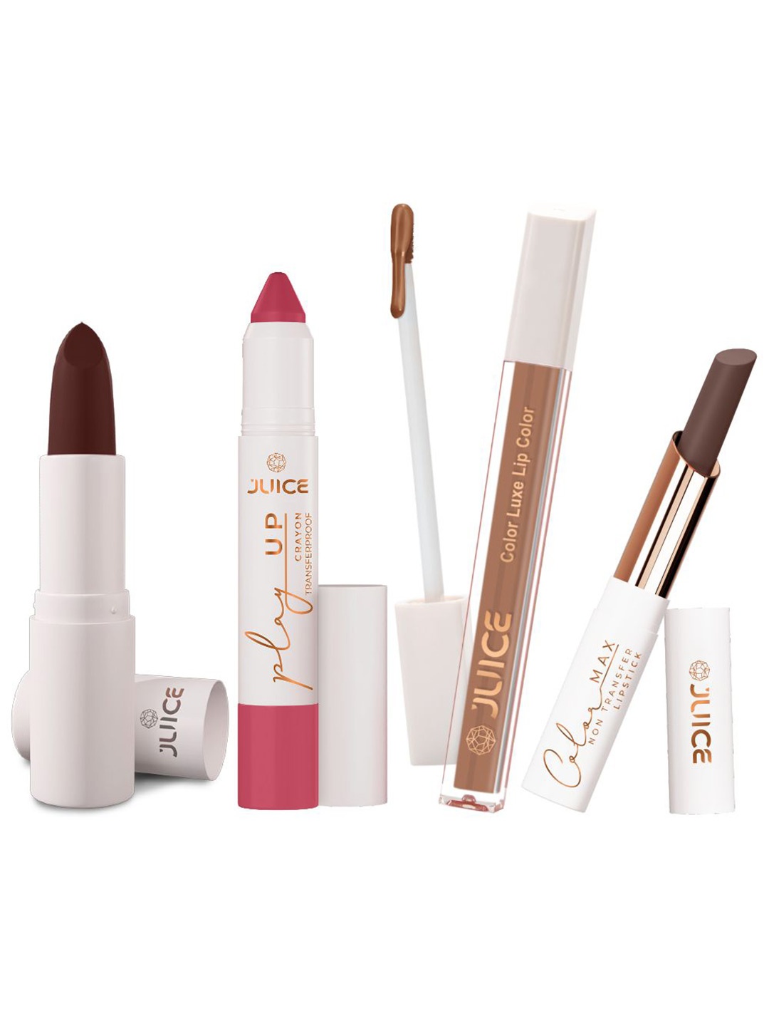 JUICE Set Of 4 Play Up Color Luxe & Max Long Lasting Lipstick- 11.8 g- M18-MCR06-M18-M18, Brown
JUICE Set Of 4 Play Up Color Luxe & Max Long Lasting Lipstick- 11.8 g- M18-MCR06-M18-M18, Brown