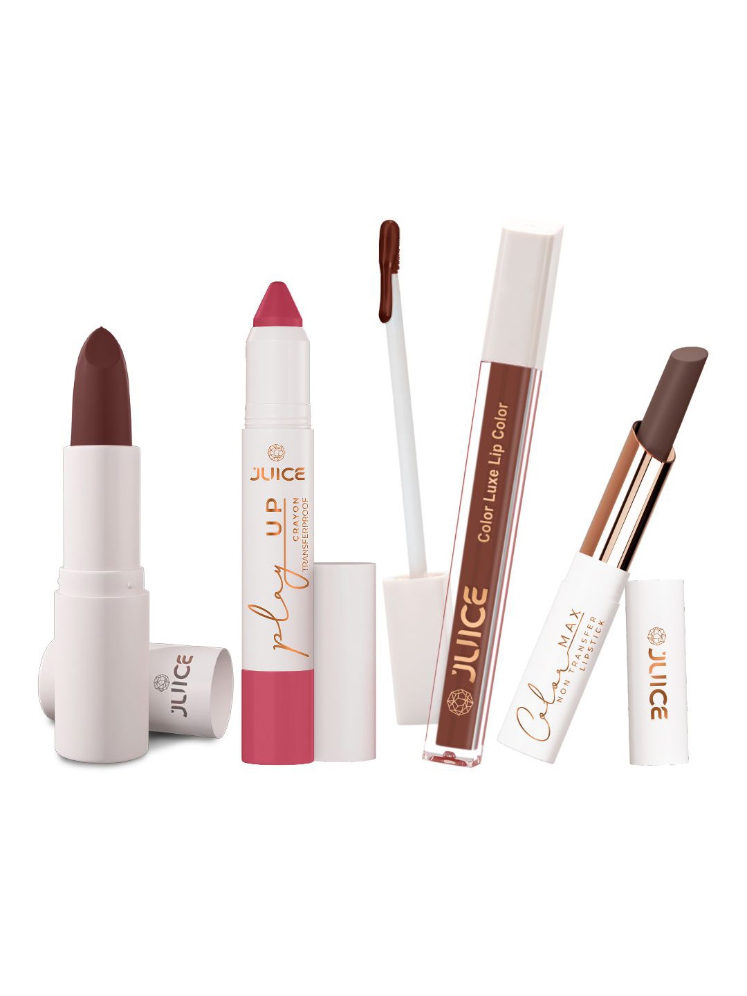 JUICE Set Of 4 Play Up Color Luxe Color Max Lipstick- 11.8 g Each - M07- MCR06 -M12- M18, Brown
JUICE Set Of 4 Play Up Color Luxe Color Max Lipstick- 11.8 g Each - M07- MCR06 -M12- M18, Brown