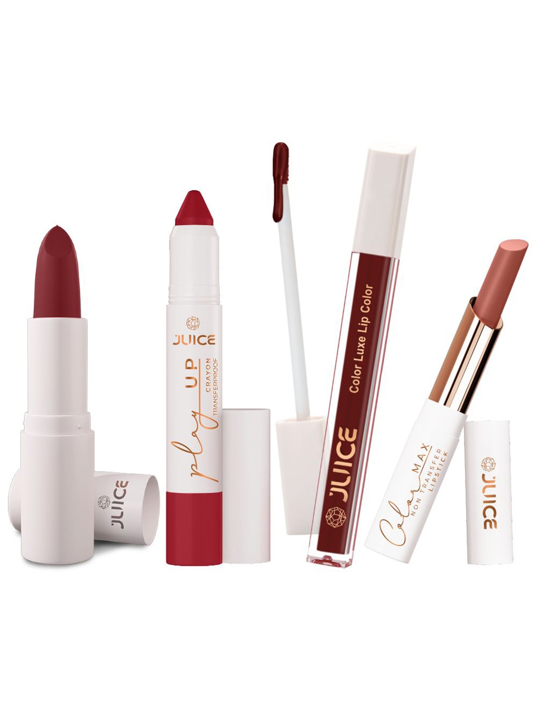 JUICE Set Of 4 Play Up Color Luxe Color Max Lipstick- 11.8 g Each- M05- MCR08 -M10- M20, Red
JUICE Set Of 4 Play Up Color Luxe Color Max Lipstick- 11.8 g Each- M05- MCR08 -M10- M20, Red