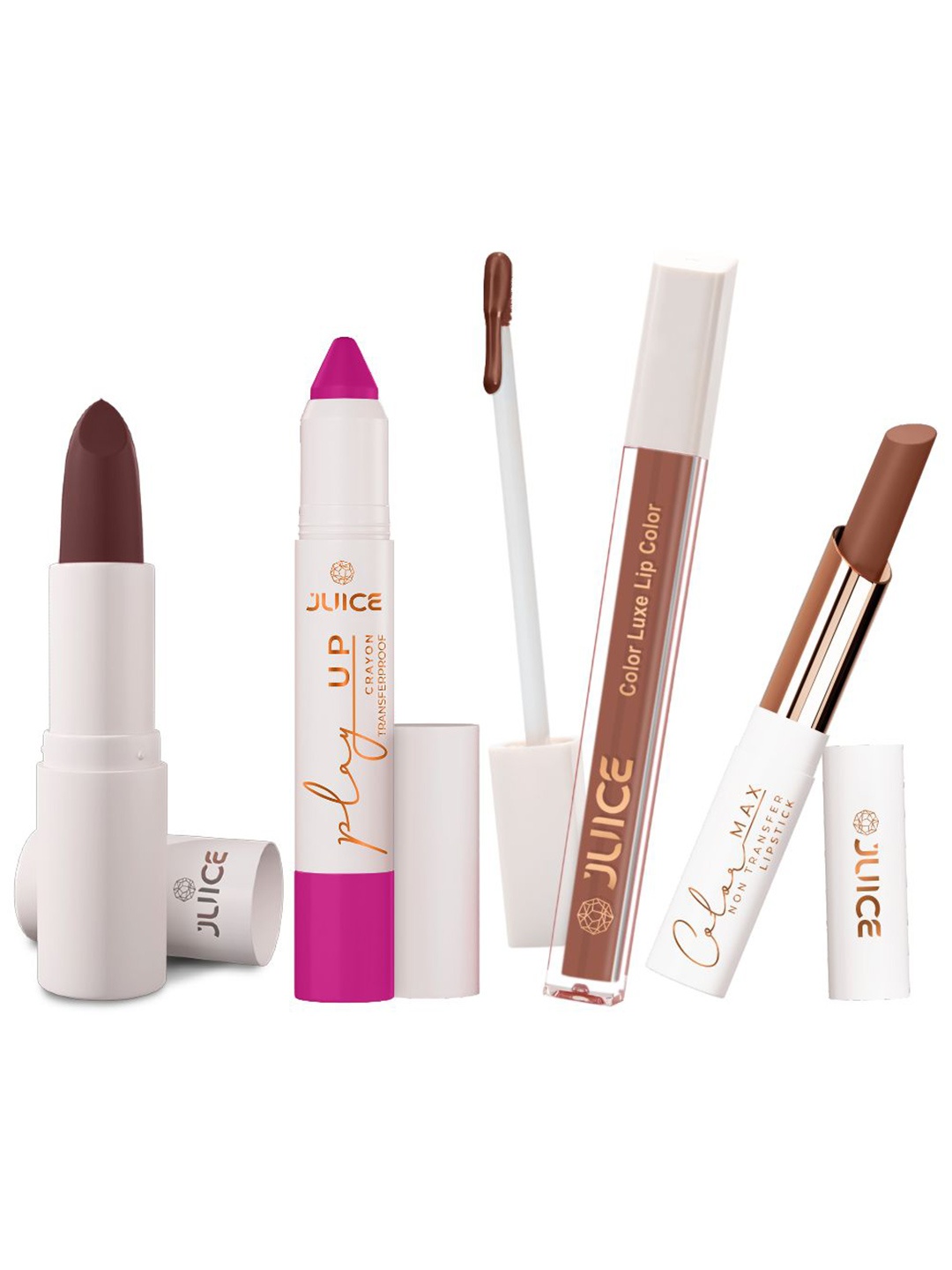 JUICE Set Of 4 Play Up Color Luxe Color Max Lipstick- 11.8 g Each- M06- MCR07 -M11- M19, Brown
JUICE Set Of 4 Play Up Color Luxe Color Max Lipstick- 11.8 g Each- M06- MCR07 -M11- M19, Brown