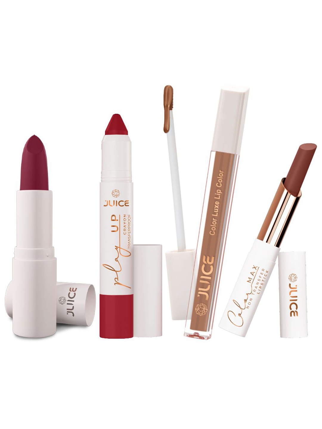 JUICE Set Of 4 Play Up Color Luxe & Max Long Lasting Lipstick-11.8 g- M08- MCR08-M18- M02, Brown
JUICE Set Of 4 Play Up Color Luxe & Max Long Lasting Lipstick-11.8 g- M08- MCR08-M18- M02, Brown