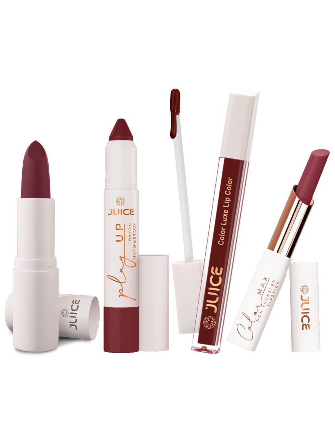 JUICE Set Of 4 Play Up Color Luxe Color Max Long Lasting Lipstick-11.8g-M24-MCR12-M10- M01, Purple
JUICE Set Of 4 Play Up Color Luxe Color Max Long Lasting Lipstick-11.8g-M24-MCR12-M10- M01, Purple