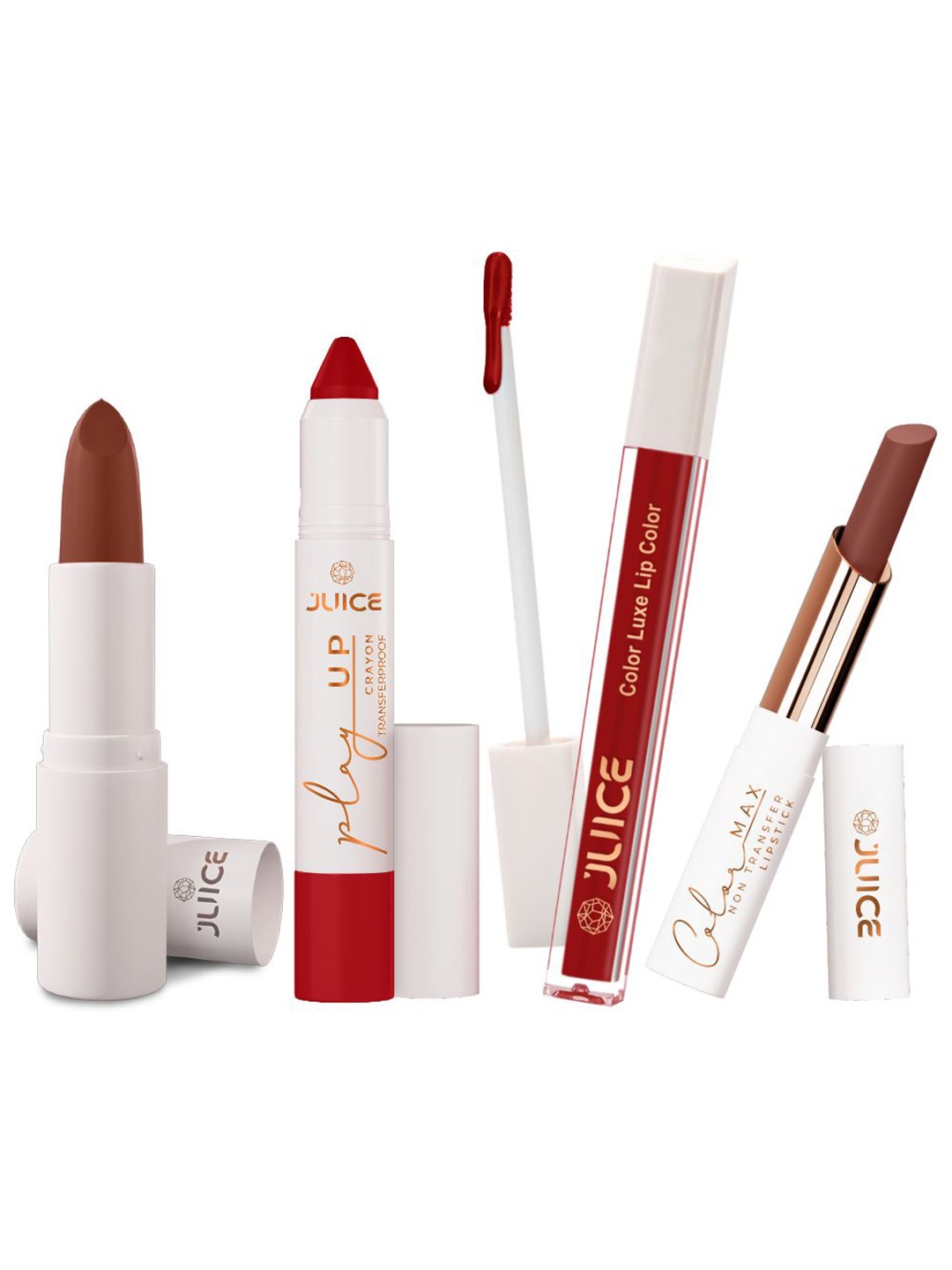 JUICE Set Of 4 Play Up Color Luxe & Max Long Lasting Lipstick-11.8 g- 23- MCR11 -M09- M02, Red
JUICE Set Of 4 Play Up Color Luxe & Max Long Lasting Lipstick-11.8 g- 23- MCR11 -M09- M02, Red