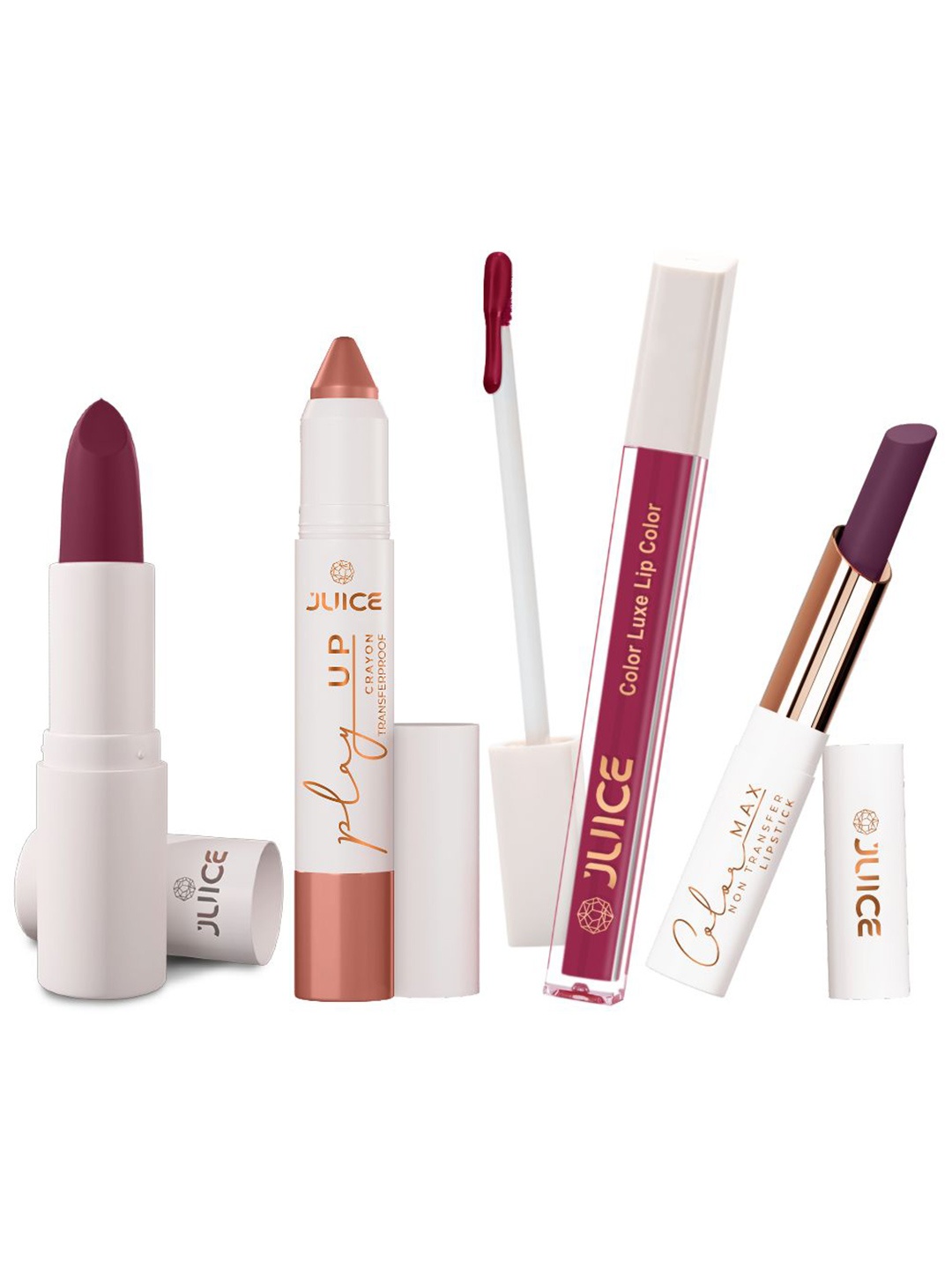 JUICE Set Of 4 Play Up Color Luxe Color Max Lipstick- 11.8 g Each- M14- MCR02 -M14- M14, Maroon
JUICE Set Of 4 Play Up Color Luxe Color Max Lipstick- 11.8 g Each- M14- MCR02 -M14- M14, Maroon