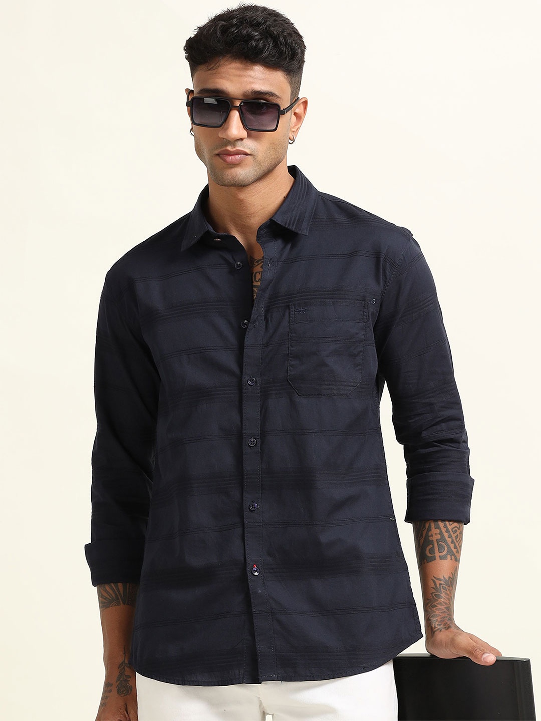 RIGS AND RAGS Men Original Spread Collar Horizontal Striped Cotton Casual Shirt, Navy blue
RIGS AND RAGS Men Original Spread Collar Horizontal Striped Cotton Casual Shirt, Navy blue