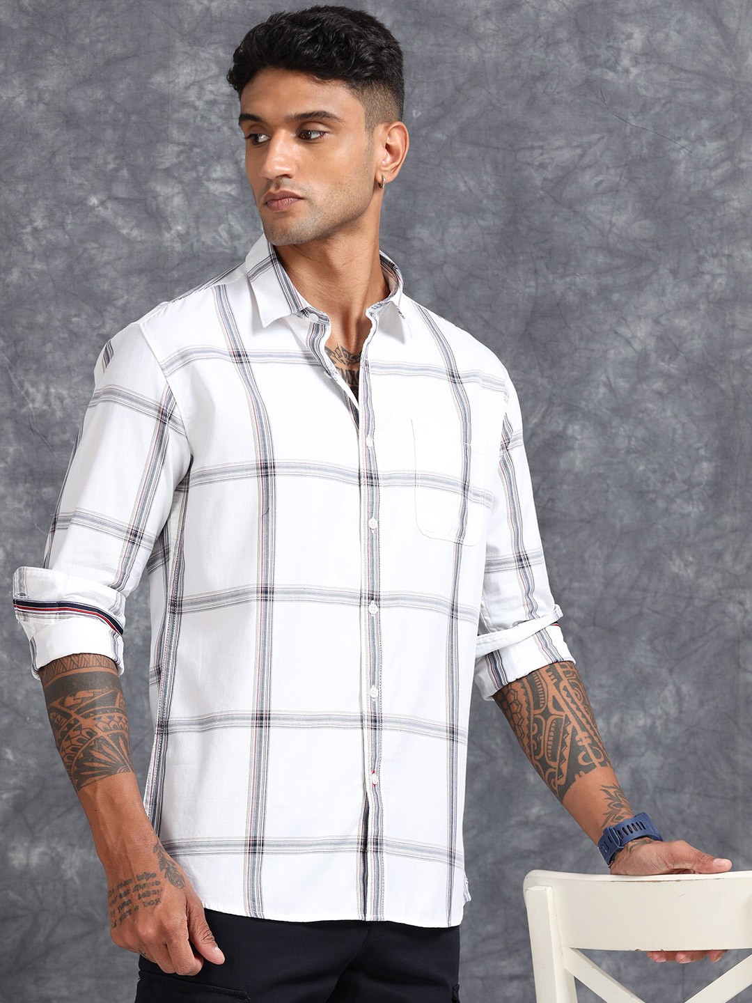 RIGS AND RAGS Men Comfort Spread Collar Windowpane Checked Cotton Casual Shirt, White
RIGS AND RAGS Men Comfort Spread Collar Windowpane Checked Cotton Casual Shirt, White