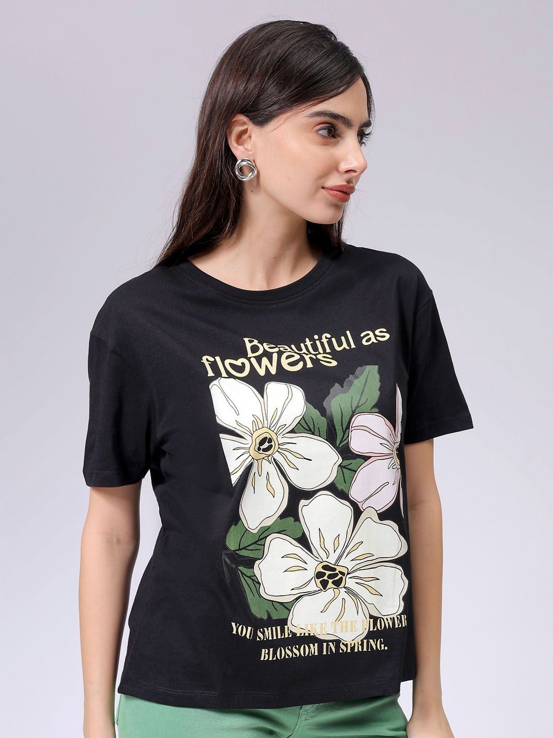 Freehand by The Indian Garage Co Women Graphic Printed Cotton Relaxed Fit T-shirt, Black
Freehand by The Indian Garage Co Women Graphic Printed Cotton Relaxed Fit T-shirt, Black