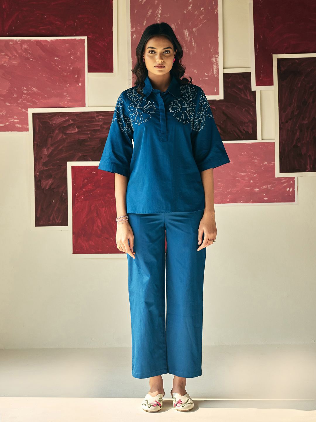 Prakriti Jaipur Marigold Embroidered Shirt Collar Shirt With Trousers Co-Ords Set, Blue
Prakriti Jaipur Marigold Embroidered Shirt Collar Shirt With Trousers Co-Ords Set, Blue