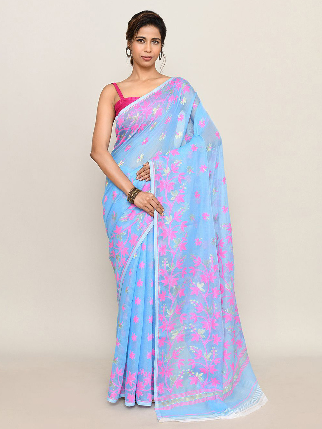 SPRISH Floral Pure Cotton Jamdani Saree, Blue
SPRISH Floral Pure Cotton Jamdani Saree, Blue