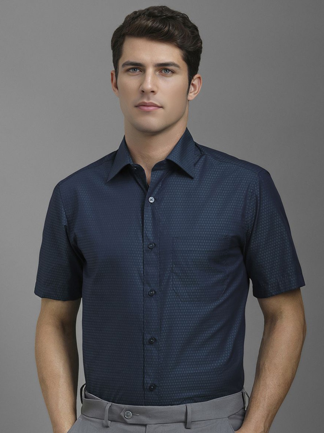 Louis Philippe Men Classic Fit Spread Collar Micro Ditsy Printed Cotton Formal Shirt, Navy blue
Louis Philippe Men Classic Fit Spread Collar Micro Ditsy Printed Cotton Formal Shirt, Navy blue