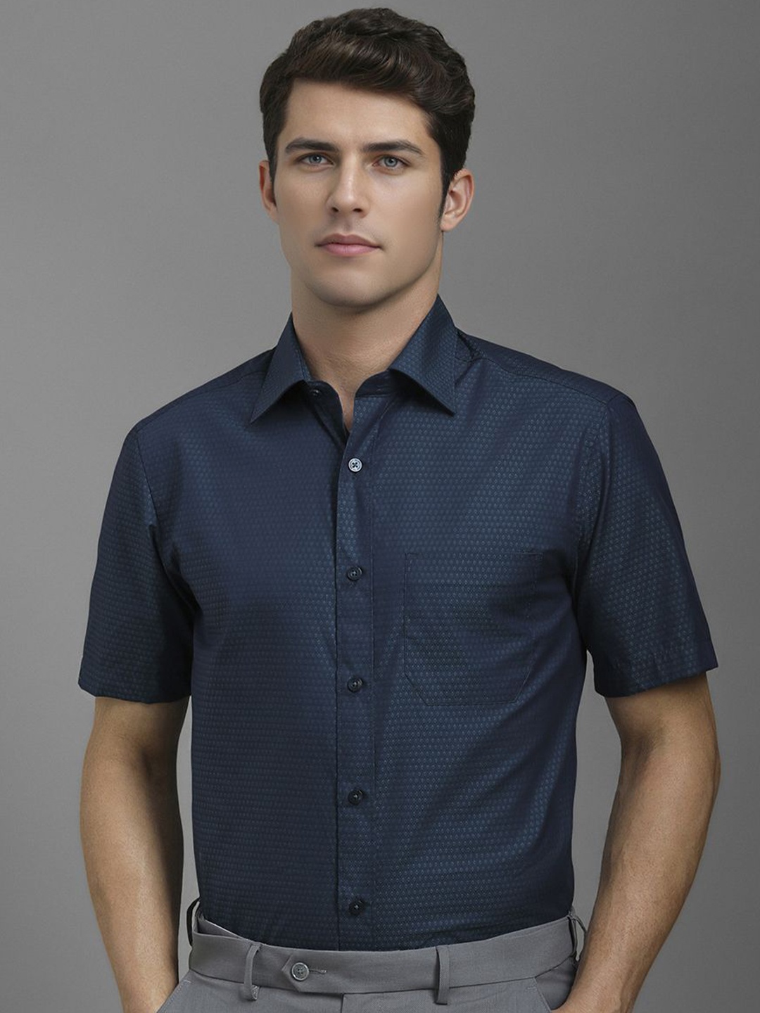 Louis Philippe Men Classic Spread Collar Micro Ditsy Printed Cotton Formal Shirt, Navy blue
Louis Philippe Men Classic Spread Collar Micro Ditsy Printed Cotton Formal Shirt, Navy blue