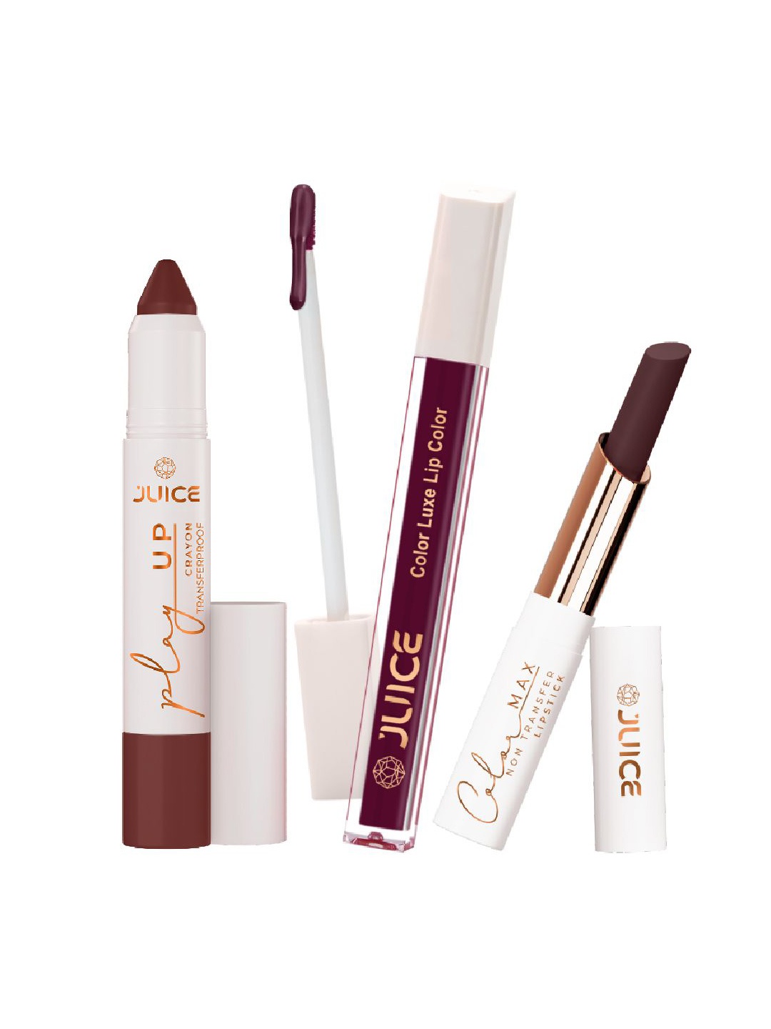 JUICE Set Of 3 Play Up Color Luxe Color Max Long Lasting Lipstick- MCR08 -M06- M05, Pink
JUICE Set Of 3 Play Up Color Luxe Color Max Long Lasting Lipstick- MCR08 -M06- M05, Pink