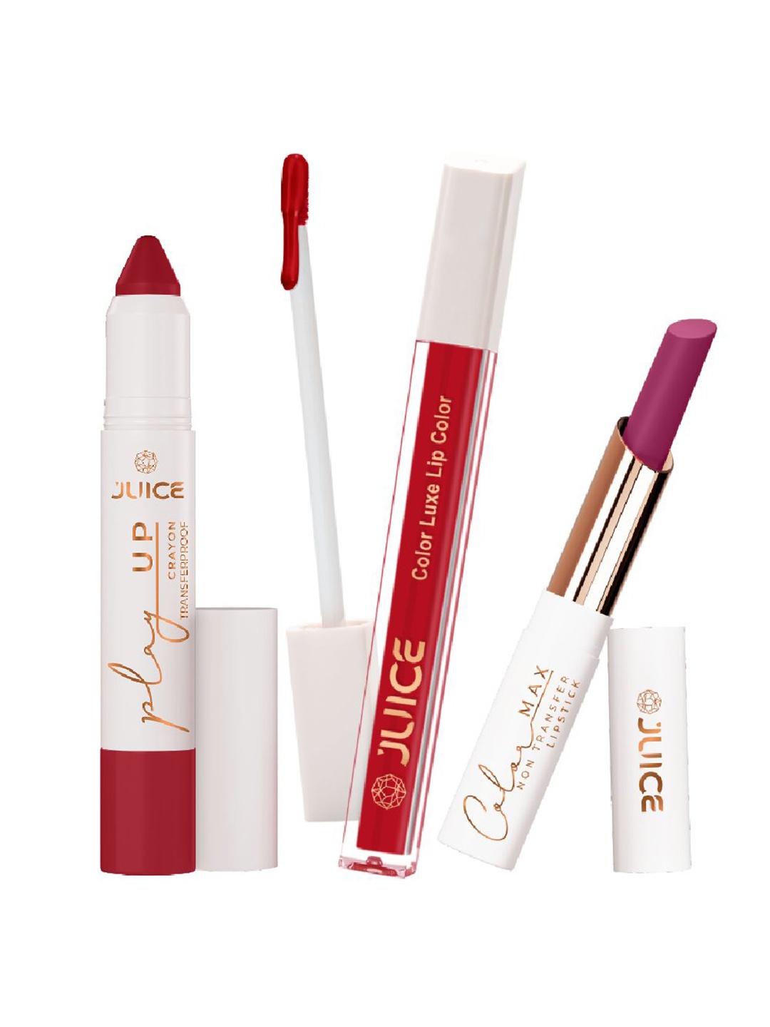 JUICE Set Of 3 Play Up Color Luxe Color Max Long Lasting Lipsticks- 7.8 g- MCR08 -M06- M05, Red
JUICE Set Of 3 Play Up Color Luxe Color Max Long Lasting Lipsticks- 7.8 g- MCR08 -M06- M05, Red