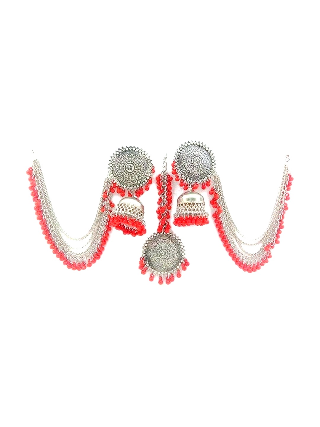 Oxidized Heaven Sterling Silver-Plated Stone Studded & Beaded Maang Tika and Earrings
Oxidized Heaven Sterling Silver-Plated Stone Studded & Beaded Maang Tika and Earrings
