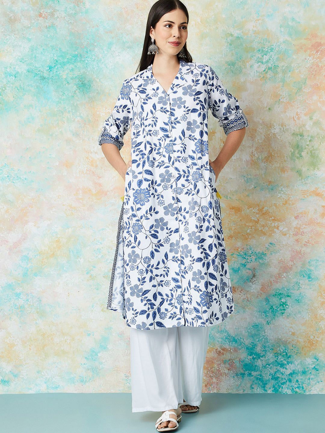 Melange by Lifestyle Floral Printed Notched Lapel Collar Cotton Straight Kurta, Blue
Melange by Lifestyle Floral Printed Notched Lapel Collar Cotton Straight Kurta, Blue
