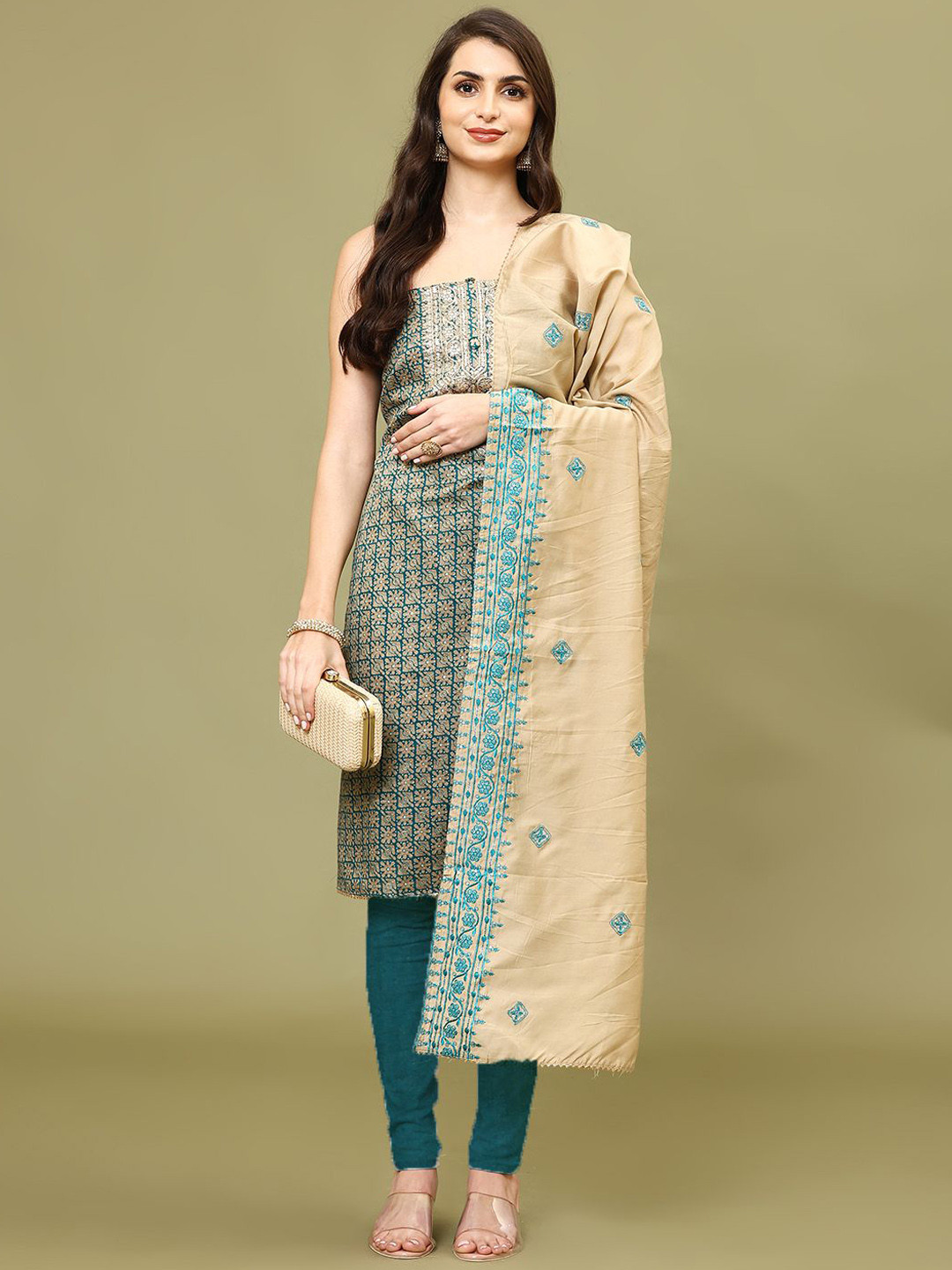 Meena Bazaar Floral Embroidered Sequined Cotton Unstitched Dress Material, Beige
Meena Bazaar Floral Embroidered Sequined Cotton Unstitched Dress Material, Beige
