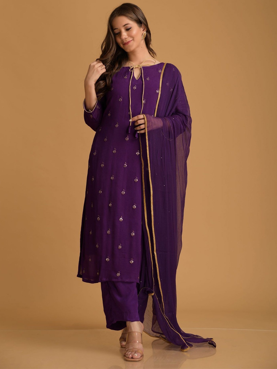 DIMPLE DESIGN STUDIO Women Floral Embroidered Sequinned Kurta With Pyjama & Dupatta, Purple
DIMPLE DESIGN STUDIO Women Floral Embroidered Sequinned Kurta With Pyjama & Dupatta, Purple