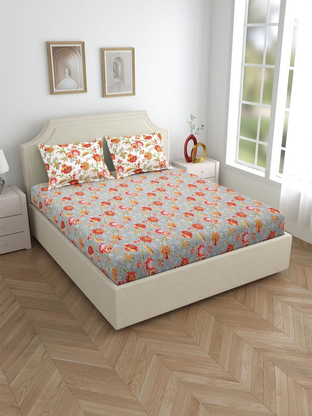 Aura Grey & Pink Floral 144 TC Cotton King Bedsheet with 2 Pillow Covers 2.74 m x 2.74 m
Aura Grey & Pink Floral 144 TC Cotton King Bedsheet with 2 Pillow Covers 2.74 m x 2.74 m