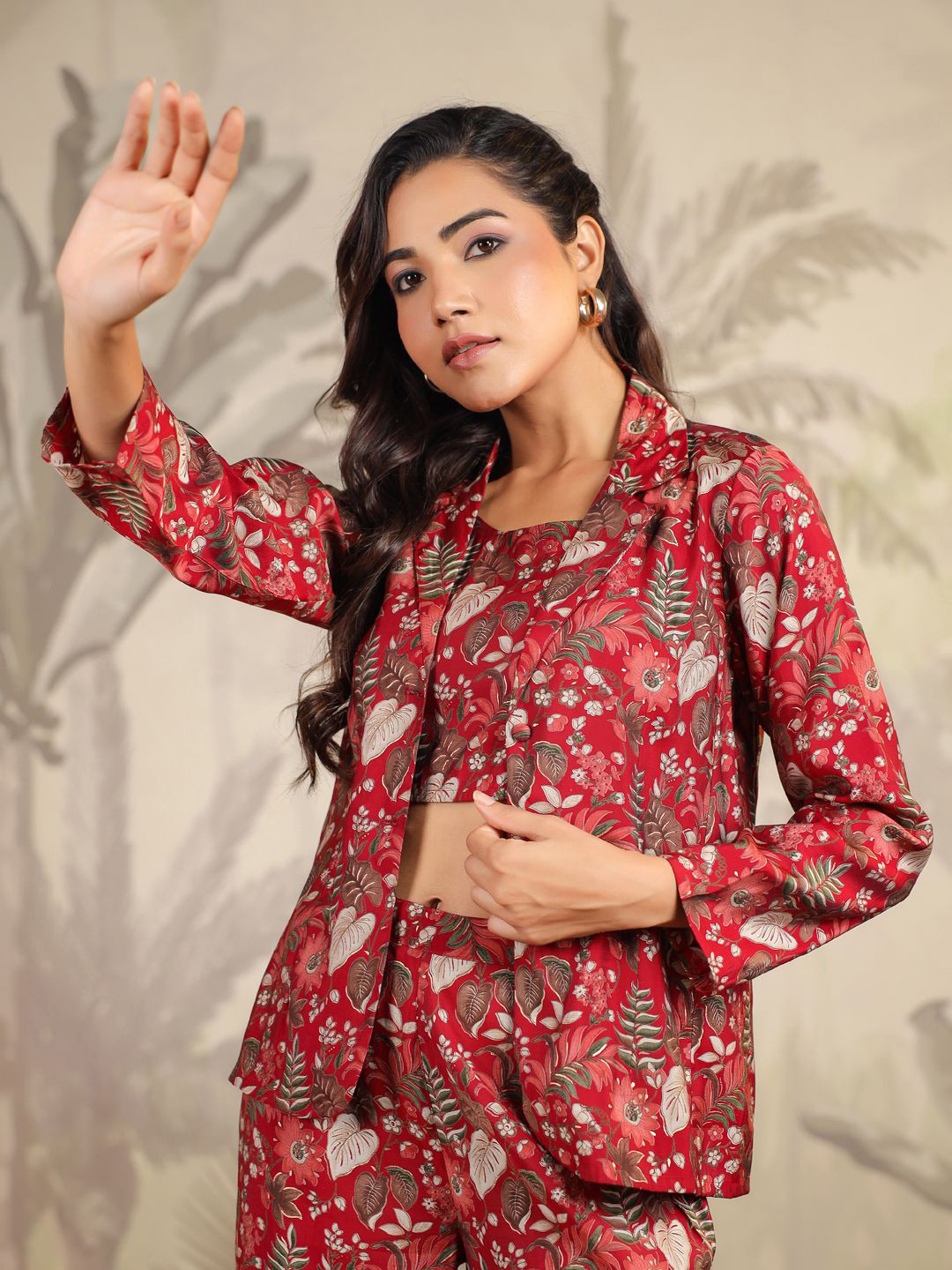 Janasya Floral Printed Scoop Neck Crop Top, Jacket With Trousers Co-Ords Set, Maroon
Janasya Floral Printed Scoop Neck Crop Top, Jacket With Trousers Co-Ords Set, Maroon