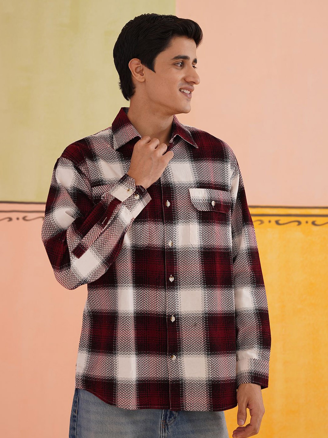 Indian Needle Men Classic Spread Collar Checked Cotton Oversized Casual Shirt, White
Indian Needle Men Classic Spread Collar Checked Cotton Oversized Casual Shirt, White