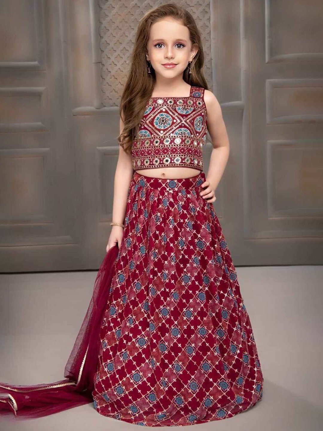 Lagorii Girls Embroidered Sequinned Ready to Wear Lehenga & Blouse With Dupatta, Maroon
Lagorii Girls Embroidered Sequinned Ready to Wear Lehenga & Blouse With Dupatta, Maroon