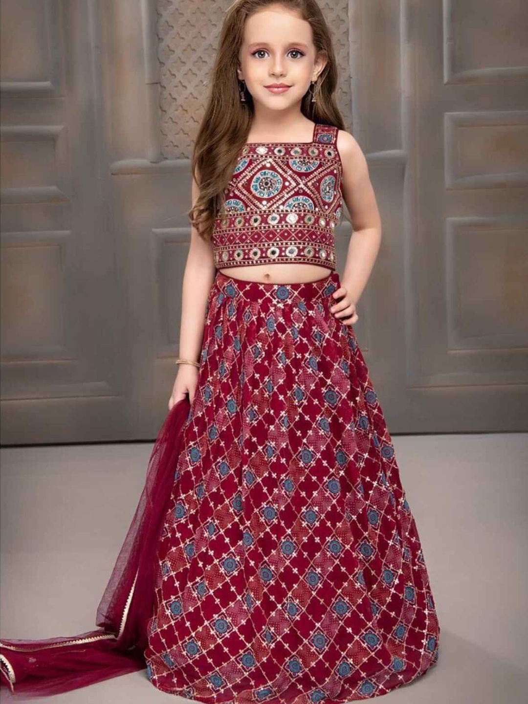 Lagorii Girls Embroidered Sequinned Ready to Wear Lehenga & Blouse With Dupatta, Maroon
Lagorii Girls Embroidered Sequinned Ready to Wear Lehenga & Blouse With Dupatta, Maroon