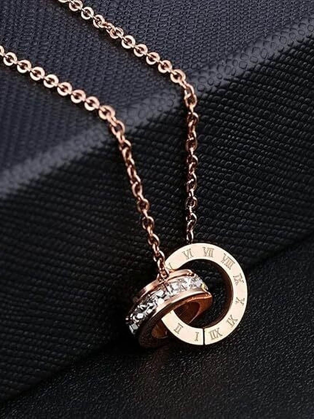 Lila Unisex Stainless Steel Cubic Zirconia Studded Circular Pendant With Chain, Rose gold
Lila Unisex Stainless Steel Cubic Zirconia Studded Circular Pendant With Chain, Rose gold