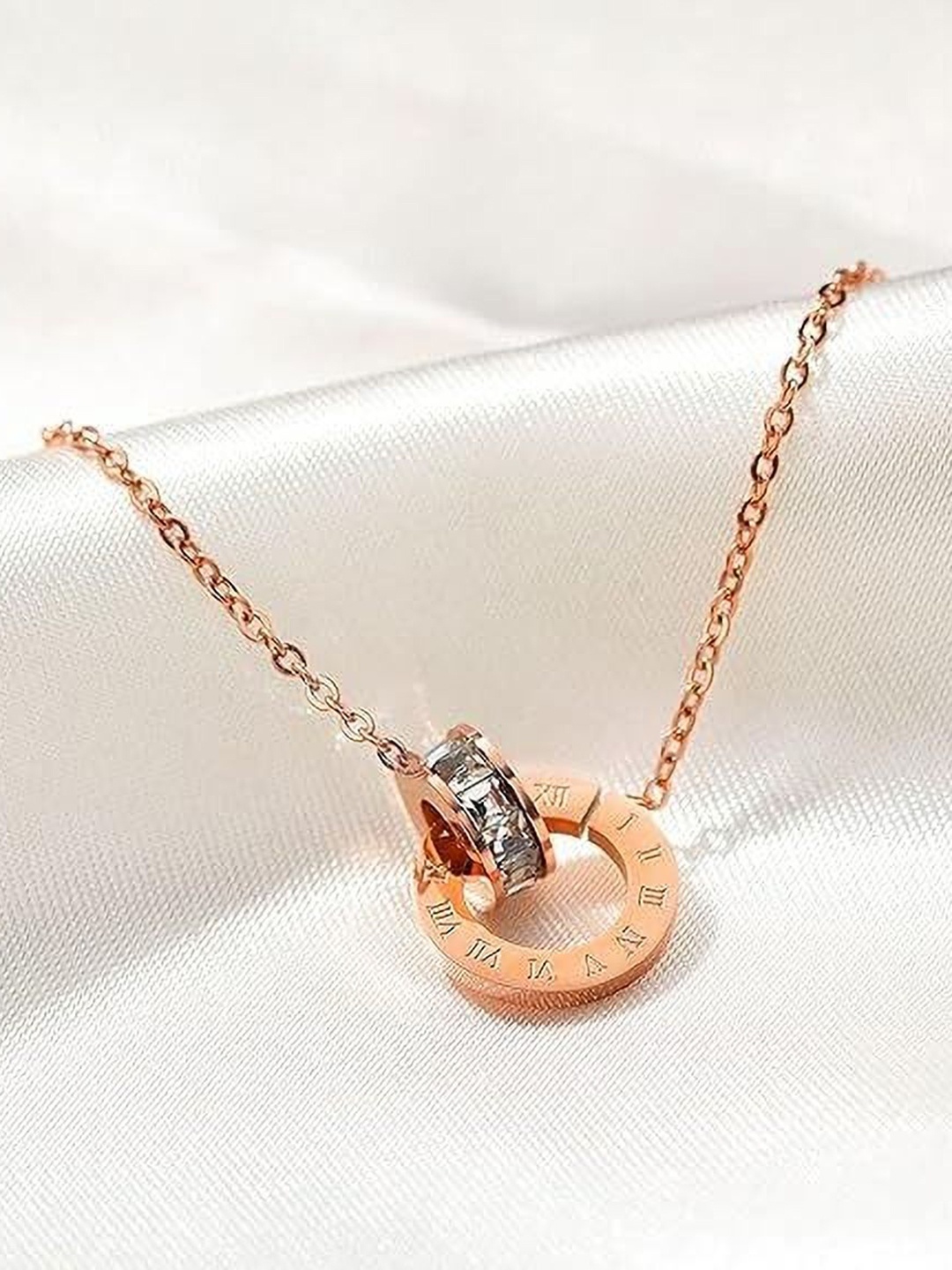 Lila Unisex Stainless Steel Cubic Zirconia Studded Circular Pendant With Chain, Rose gold
Lila Unisex Stainless Steel Cubic Zirconia Studded Circular Pendant With Chain, Rose gold