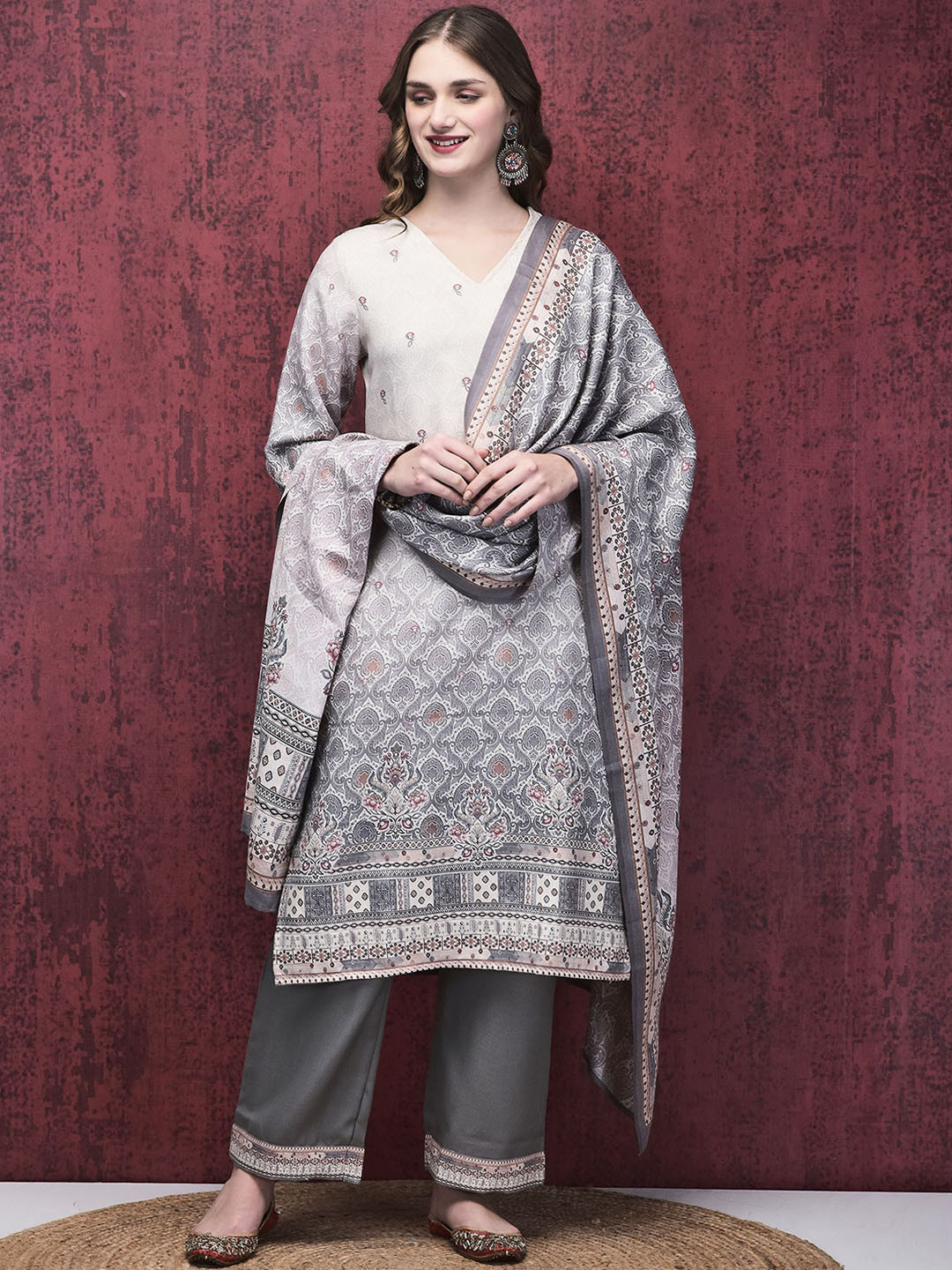 Shree Ethnic Motifs Printed V-Neck Regular Straight Kurta With Trouser With Dupatta, Off white
Shree Ethnic Motifs Printed V-Neck Regular Straight Kurta With Trouser With Dupatta, Off white