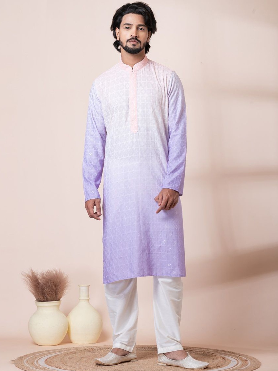 HU - Handcrafted Uniquely Floral Embroidered Sequinned Pure Cotton Kurta with Pyjamas, Lavender
HU - Handcrafted Uniquely Floral Embroidered Sequinned Pure Cotton Kurta with Pyjamas, Lavender